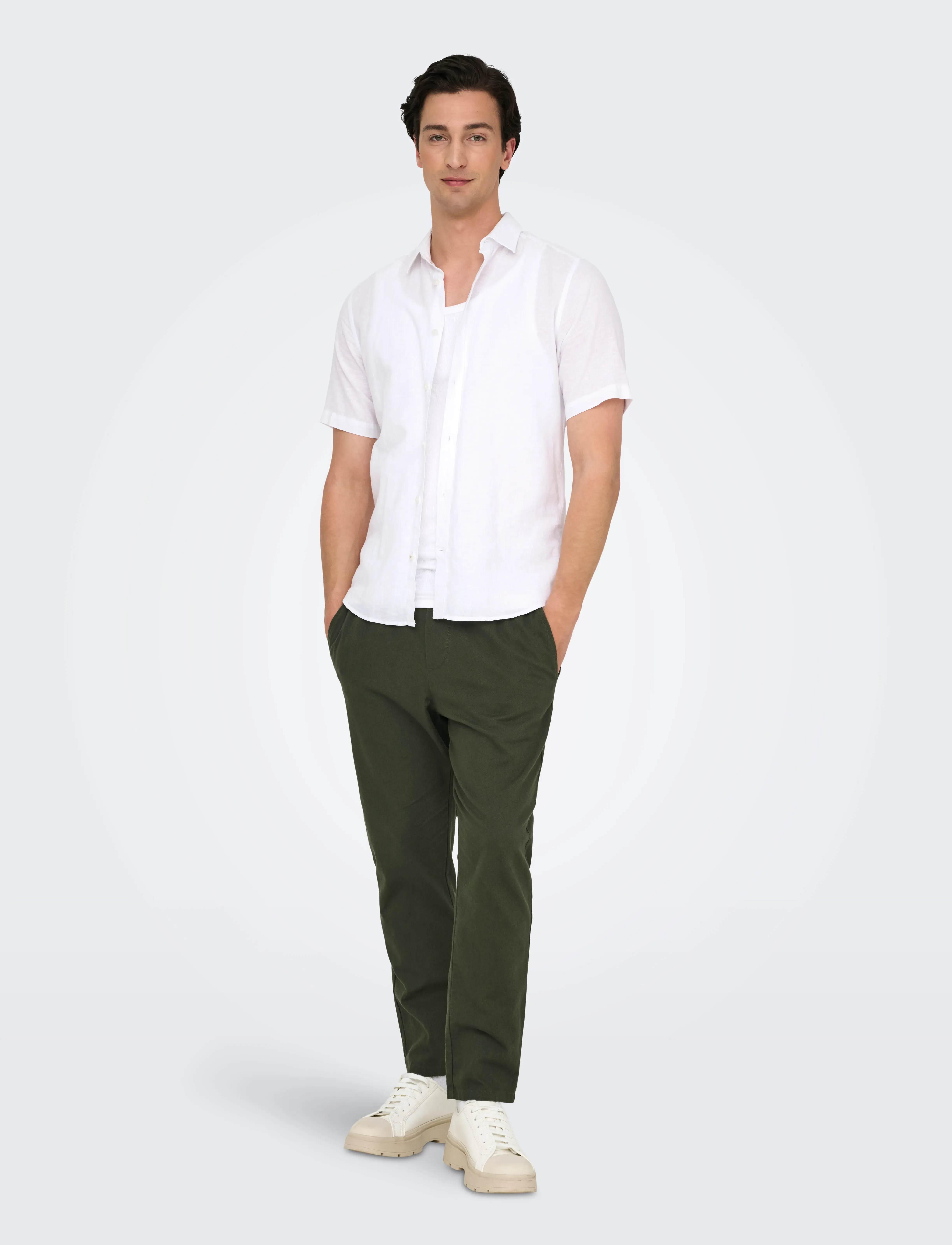 ONLY & SONS - ONSLINUS CROP 0007 COT LIN PNT NOOS - lina bikses - olive night - 5