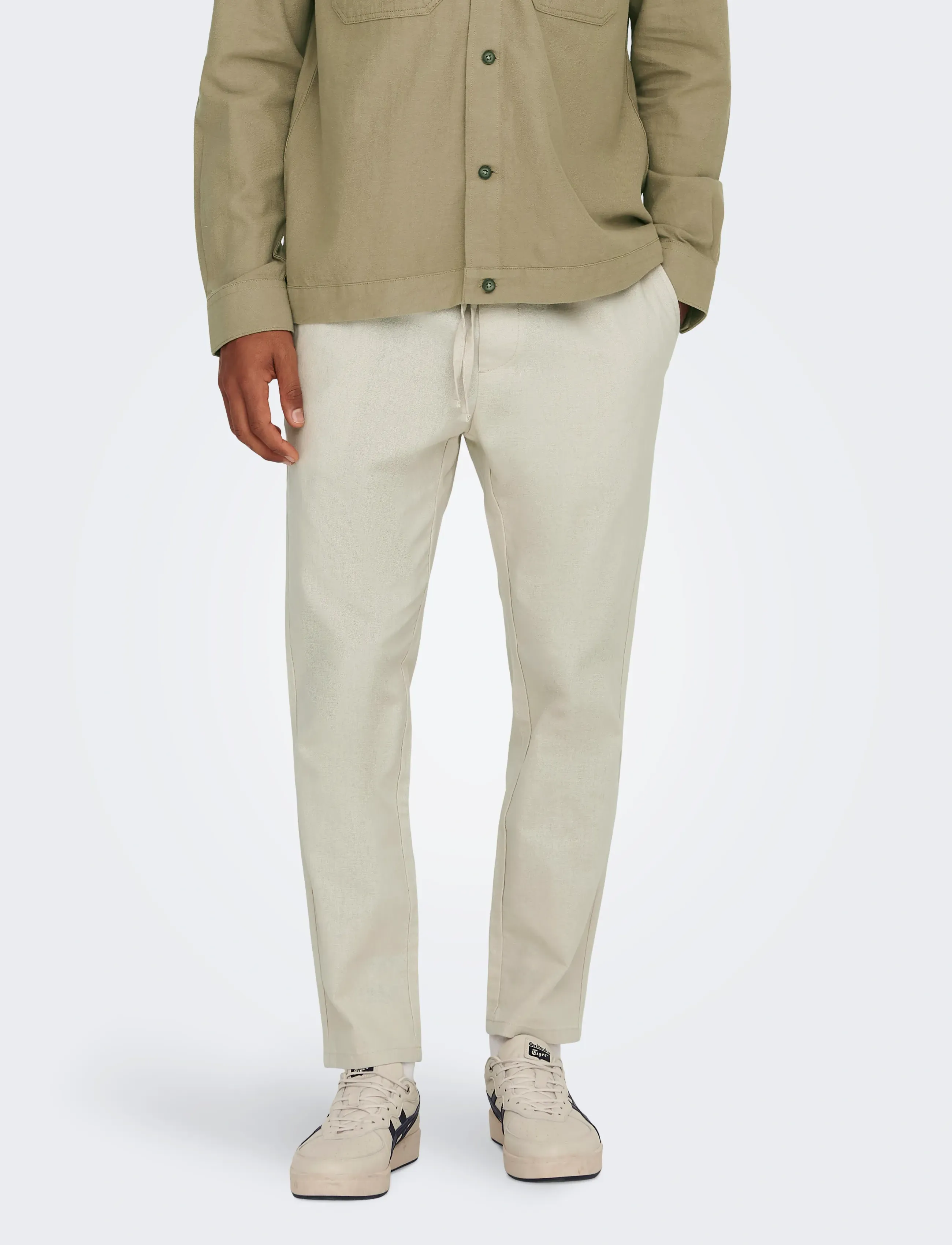 ONLY & SONS ONSLINUS CROP 0007 COT LIN PNT NOOS - Lininės kelnės - SILVER LINING / beige