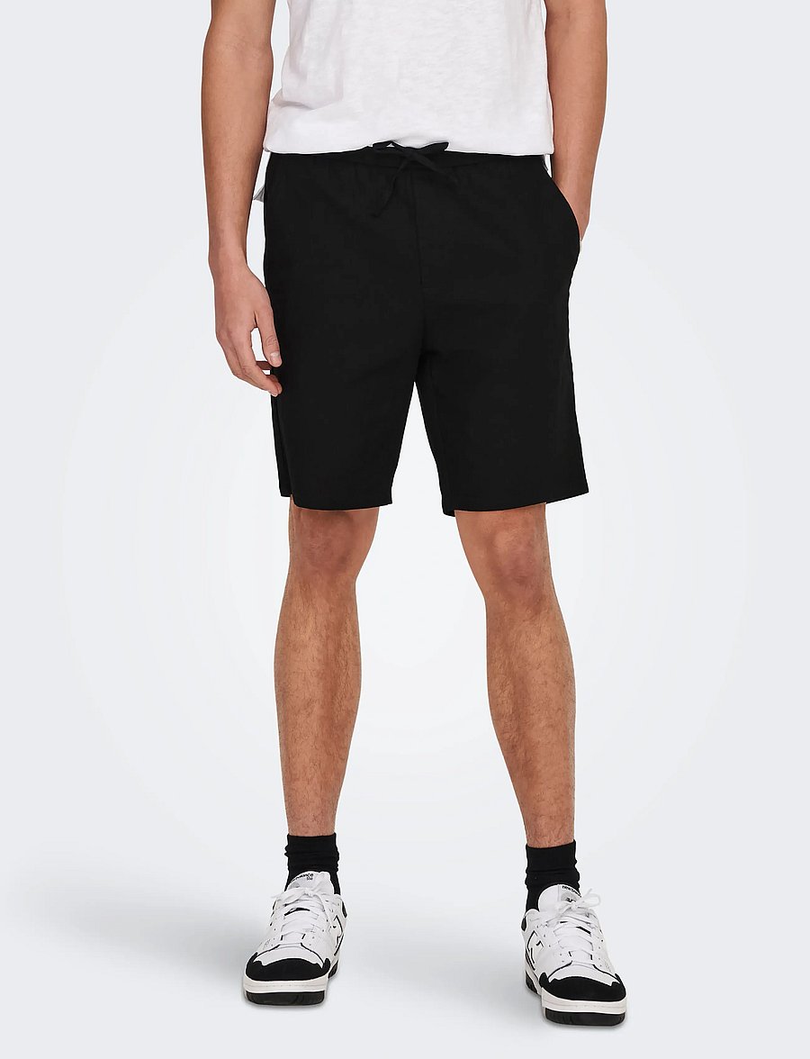 ONLY & SONS - ONSLINUS 0007 COT LIN SHORTS NOOS - linased lühikesed püksid - black - 0