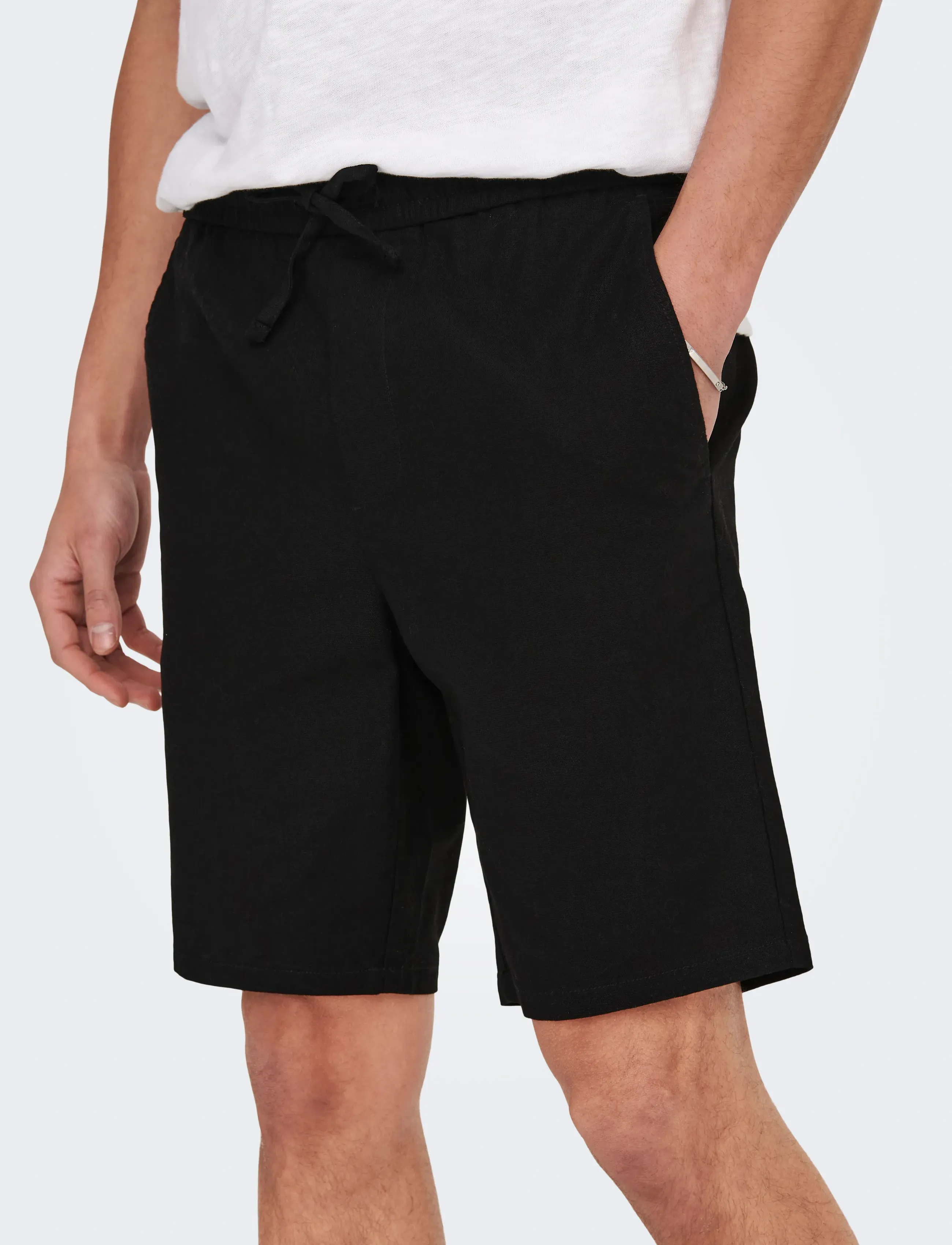 ONLY & SONS - ONSLINUS 0007 COT LIN SHORTS NOOS - linneshorts - black - 4