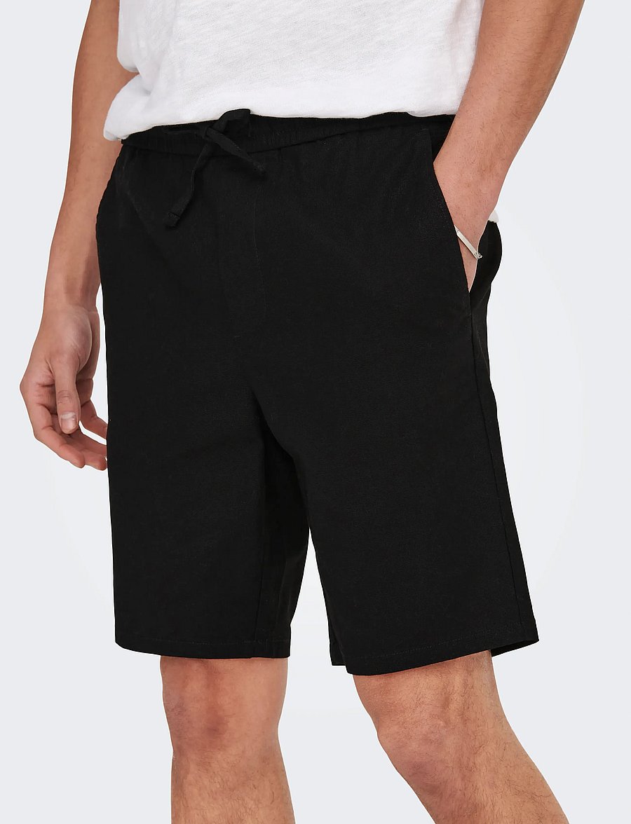 ONLY & SONS - ONSLINUS 0007 COT LIN SHORTS NOOS - linased lühikesed püksid - black - 4