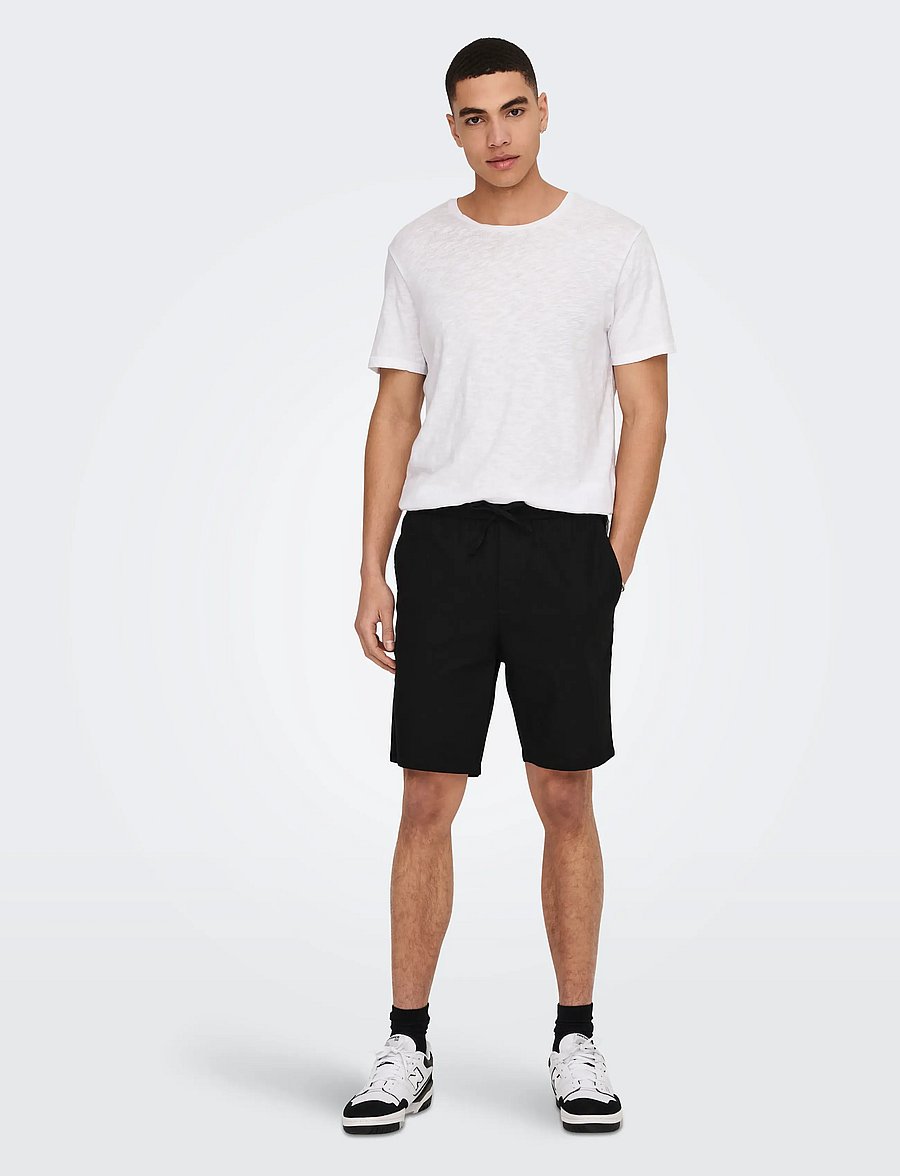 ONLY & SONS - ONSLINUS 0007 COT LIN SHORTS NOOS - linased lühikesed püksid - black - 5