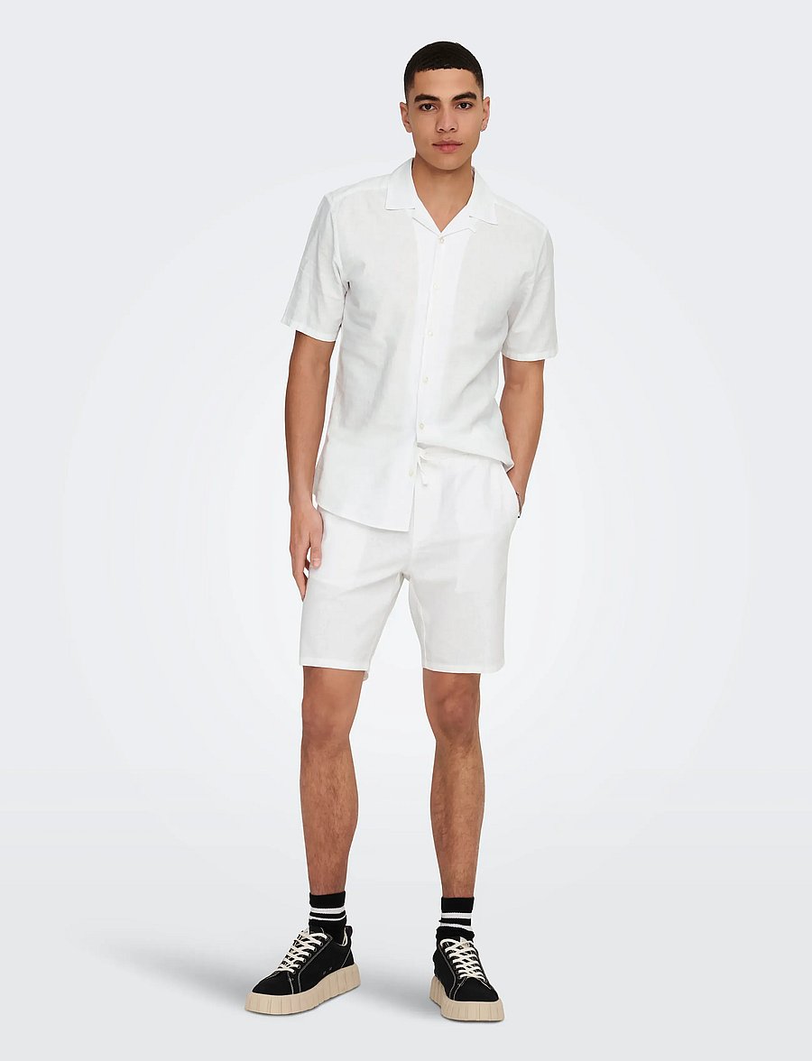 ONLY & SONS - ONSLINUS 0007 COT LIN SHORTS NOOS - linen shorts - bright white - 4