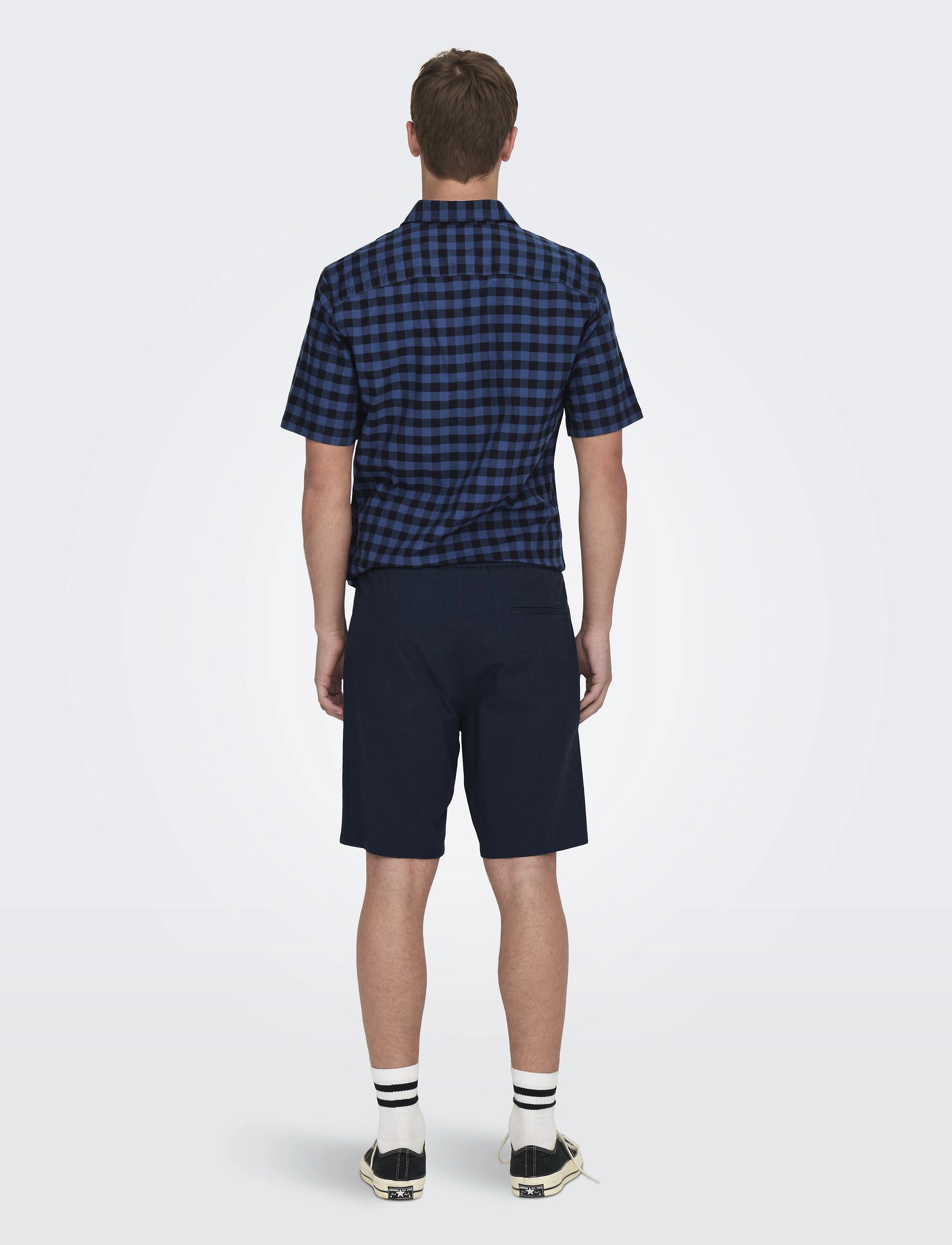 ONLY & SONS - ONSLINUS 0007 COT LIN SHORTS NOOS - linen shorts - dark navy - 3