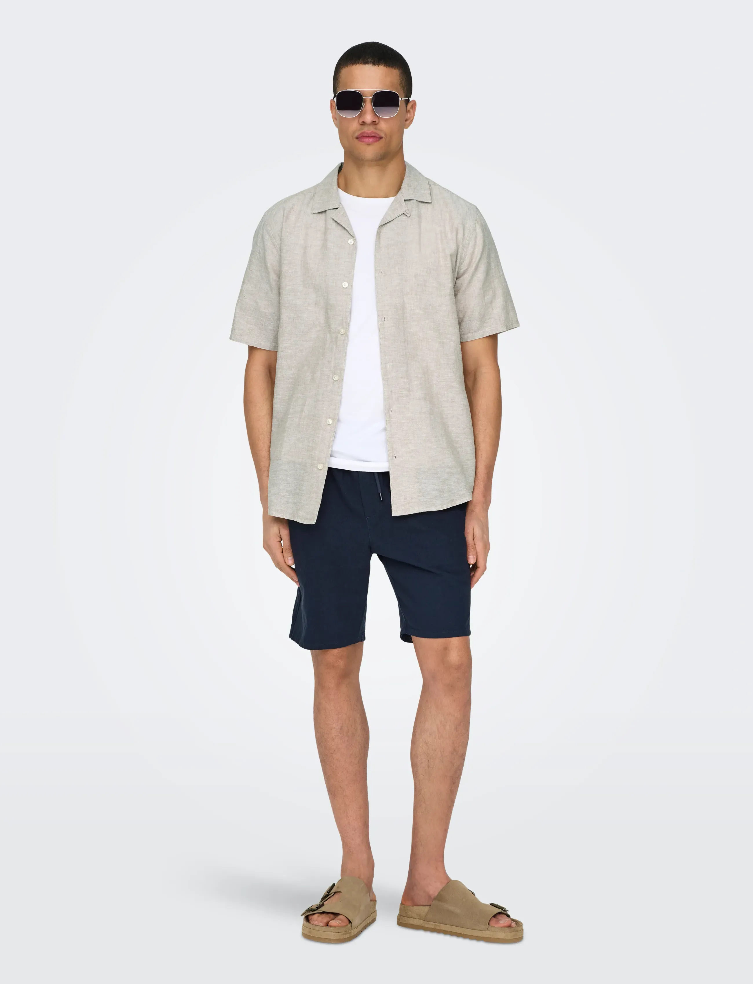 ONLY & SONS ONSLINUS 0007 COT LIN SHORTS NOOS - Tänavastiil - DARK NAVY / navy