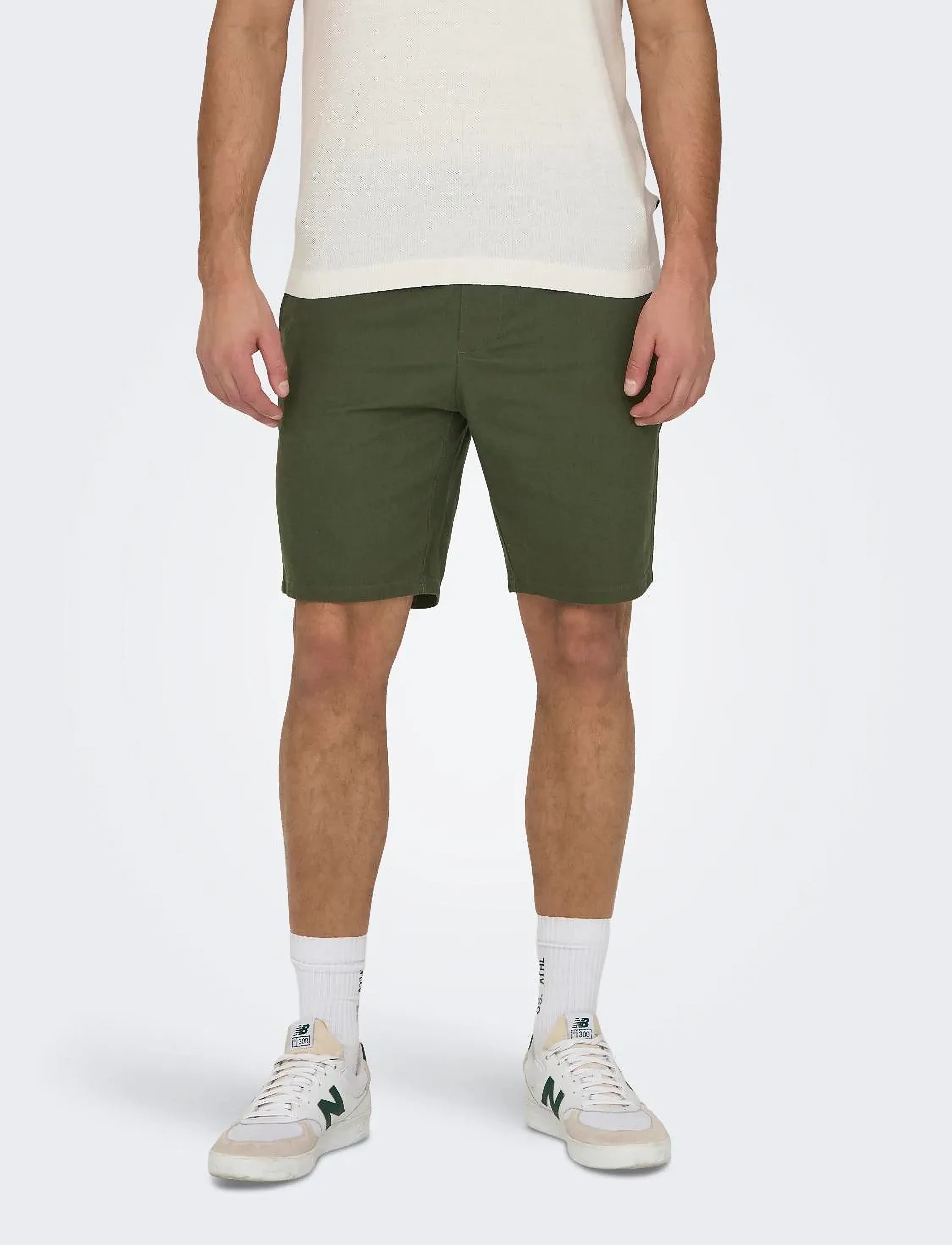 ONLY & SONS - ONSLINUS 0007 COT LIN SHORTS NOOS - linased lühikesed püksid - olive night - 0