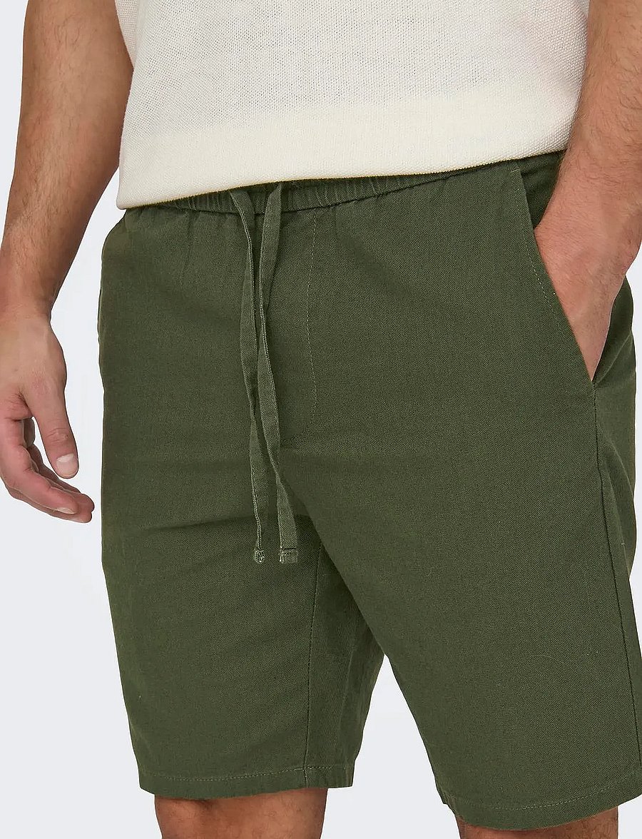 ONLY & SONS - ONSLINUS 0007 COT LIN SHORTS NOOS - linased lühikesed püksid - olive night - 4