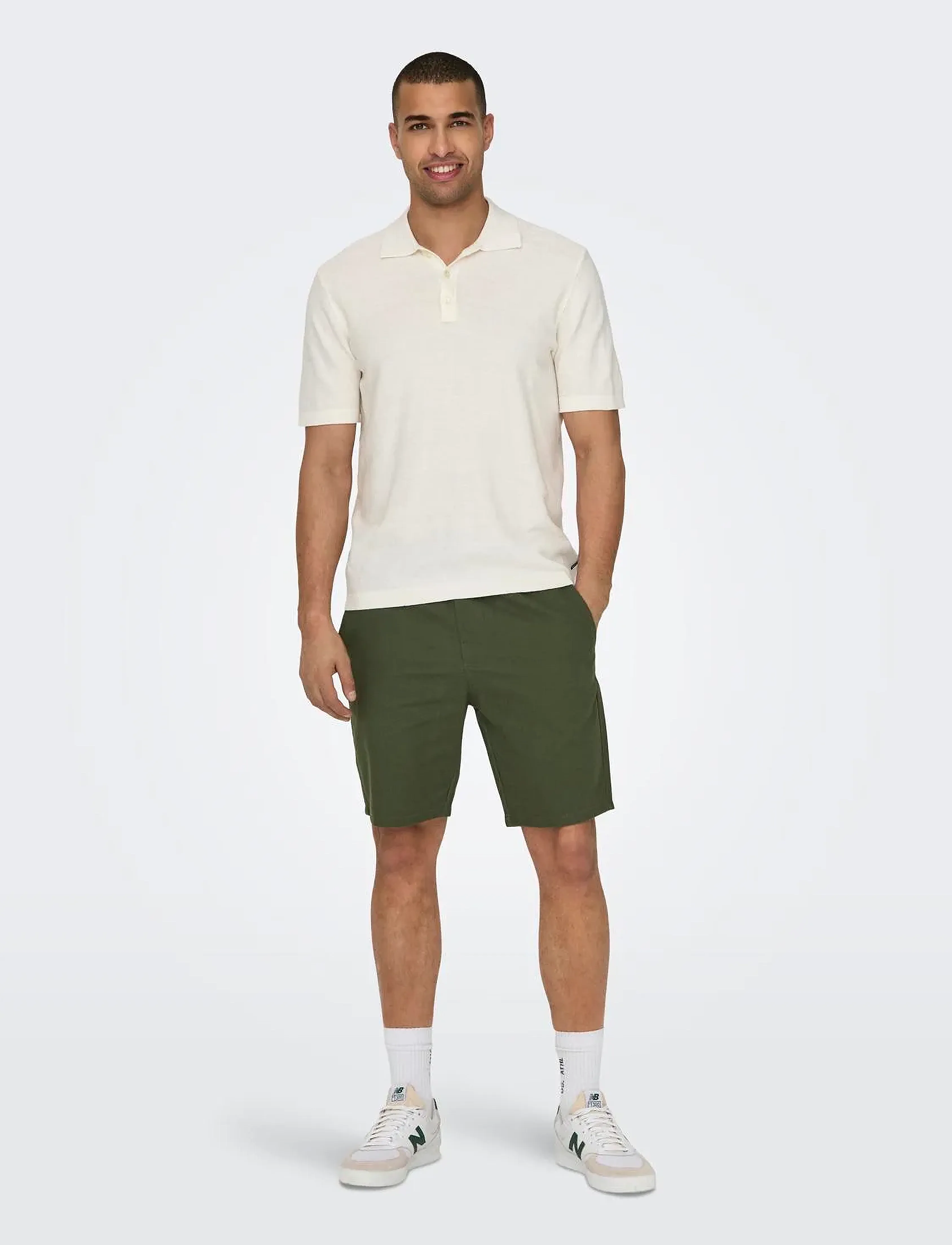 ONLY & SONS - ONSLINUS 0007 COT LIN SHORTS NOOS - linased lühikesed püksid - olive night - 5