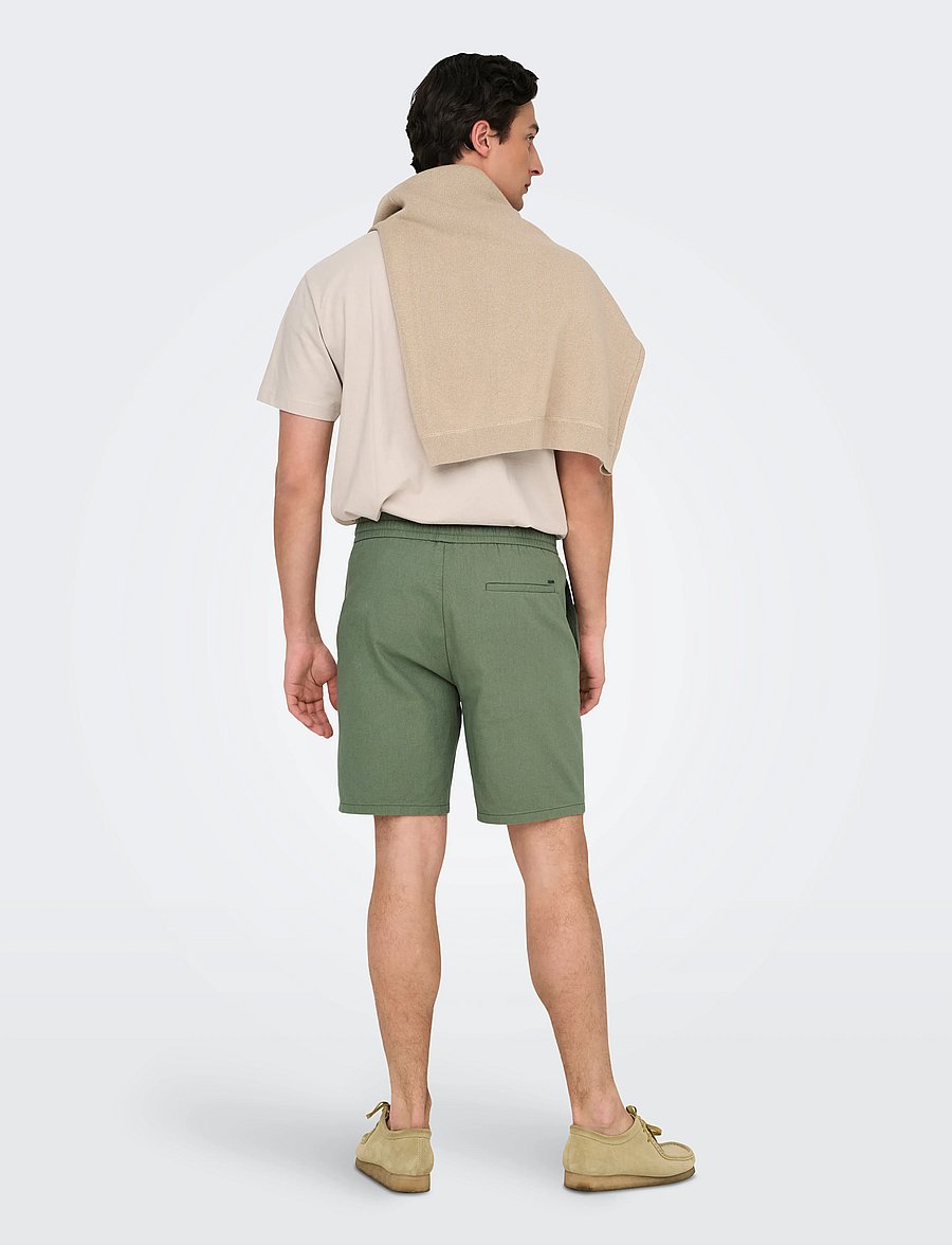 ONLY & SONS - ONSLINUS 0007 COT LIN SHORTS NOOS - linased lühikesed püksid - sea spray - 3