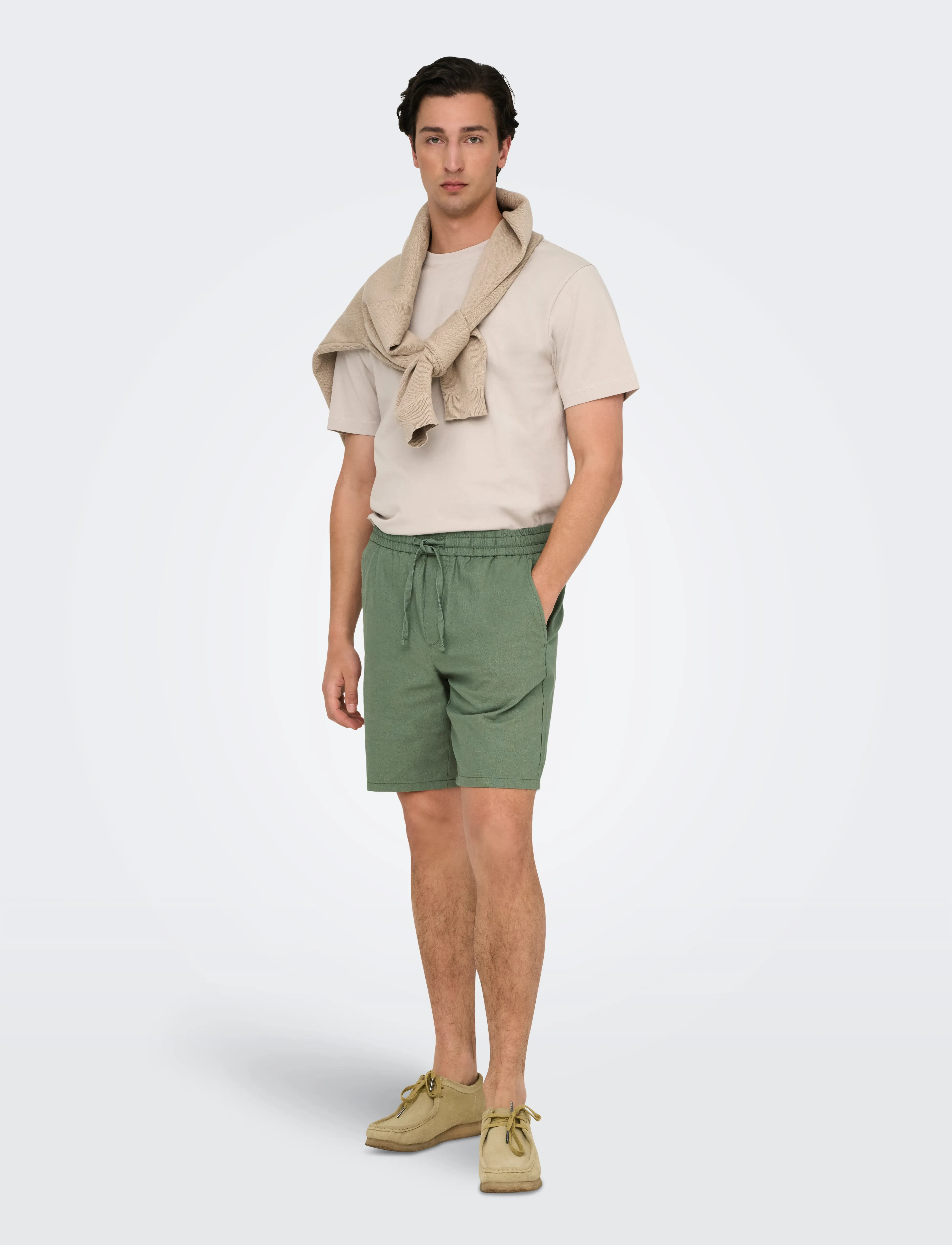 ONLY & SONS - ONSLINUS 0007 COT LIN SHORTS NOOS - linen shorts - sea spray - 4