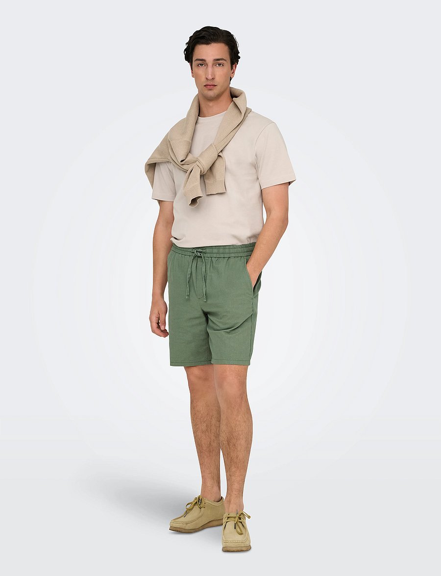 ONLY & SONS - ONSLINUS 0007 COT LIN SHORTS NOOS - linased lühikesed püksid - sea spray - 4