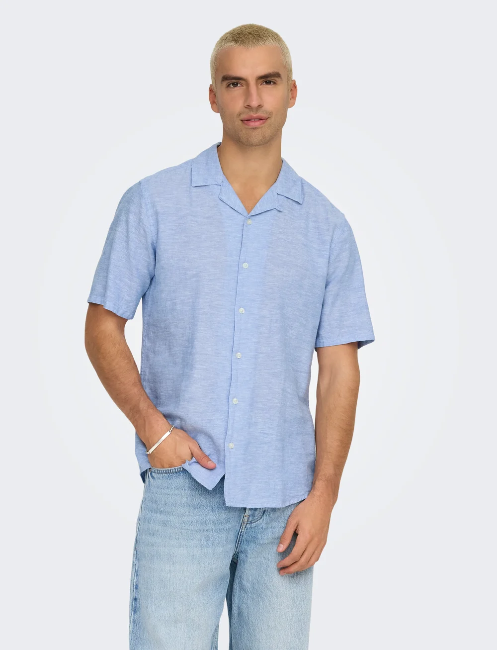 ONLY & SONS - ONSCAIDEN SS SOLID RESORT LINEN NOOS - pellavakauluspaidat - ashleigh blue - 0