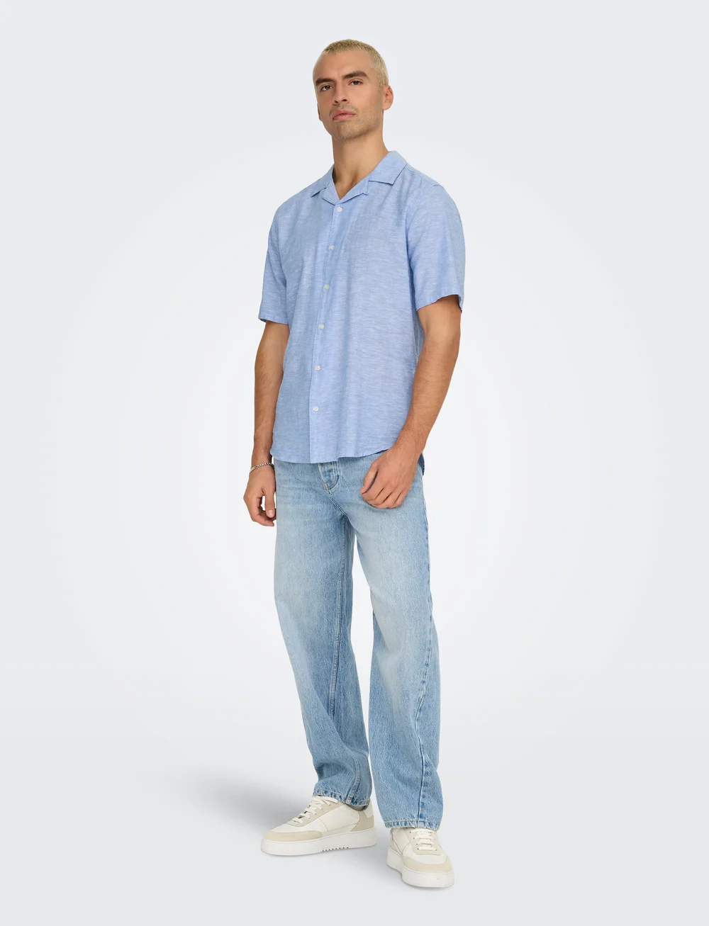 ONLY & SONS - ONSCAIDEN SS SOLID RESORT LINEN NOOS - pellavakauluspaidat - ashleigh blue - 5