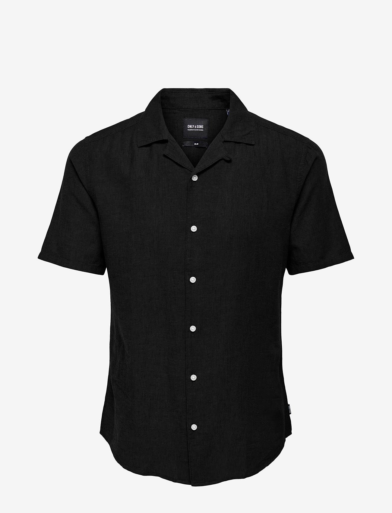 ONLY & SONS - ONSCAIDEN SS SOLID RESORT LINEN NOOS - linen shirts - black - 0