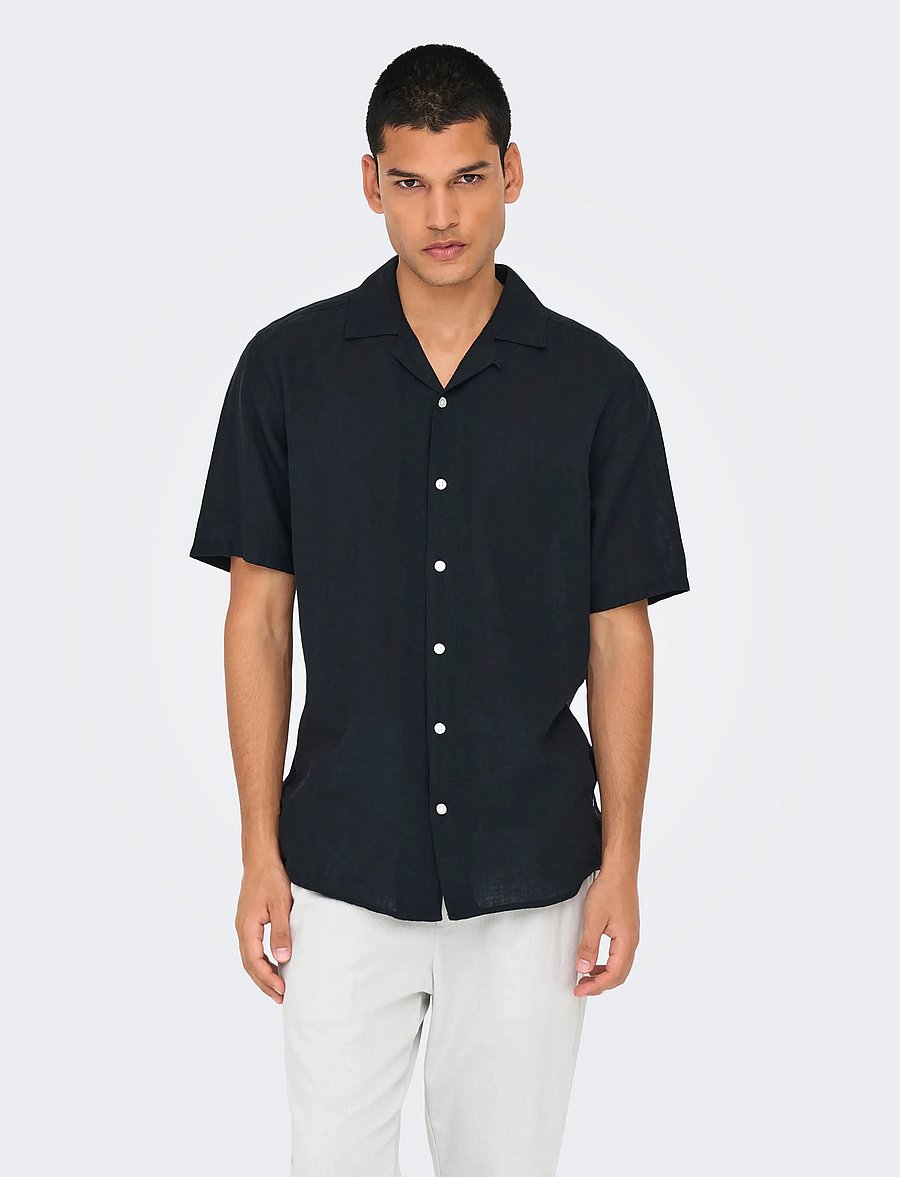 ONLY & SONS - ONSCAIDEN SS SOLID RESORT LINEN NOOS - hörskyrtur - black - 0