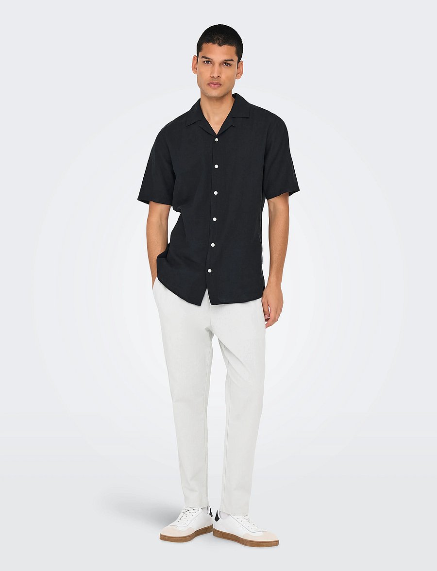 ONLY & SONS - ONSCAIDEN SS SOLID RESORT LINEN NOOS - hörskyrtur - black - 4