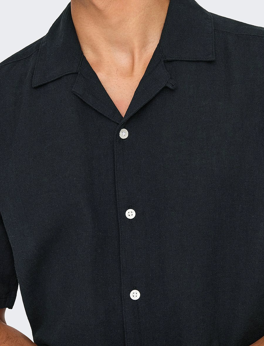 ONLY & SONS - ONSCAIDEN SS SOLID RESORT LINEN NOOS - hörskyrtur - black - 5
