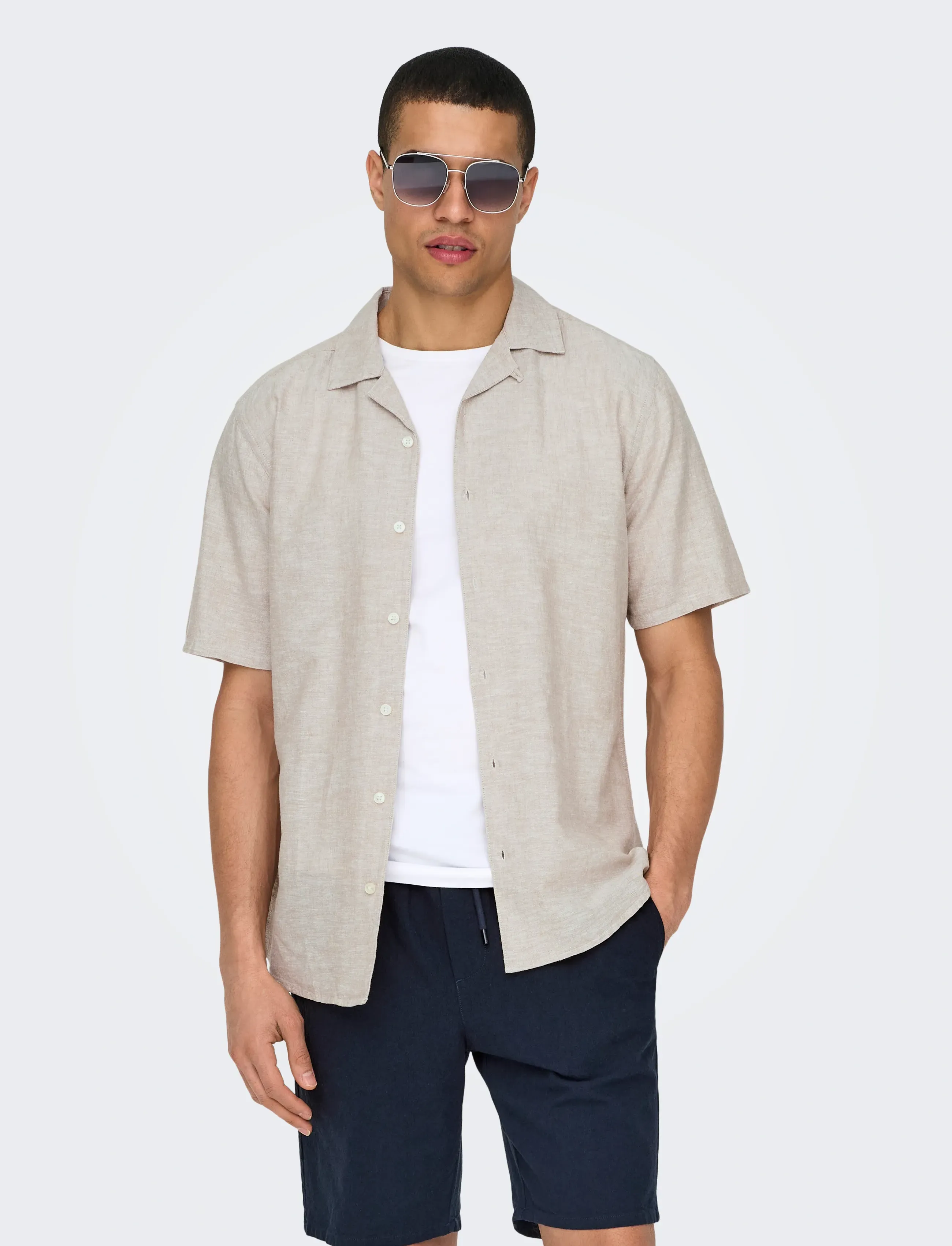 ONLY & SONS ONSCAIDEN SS SOLID RESORT LINEN NOOS - Kortärmade skjortor - CHINCHILLA / grey