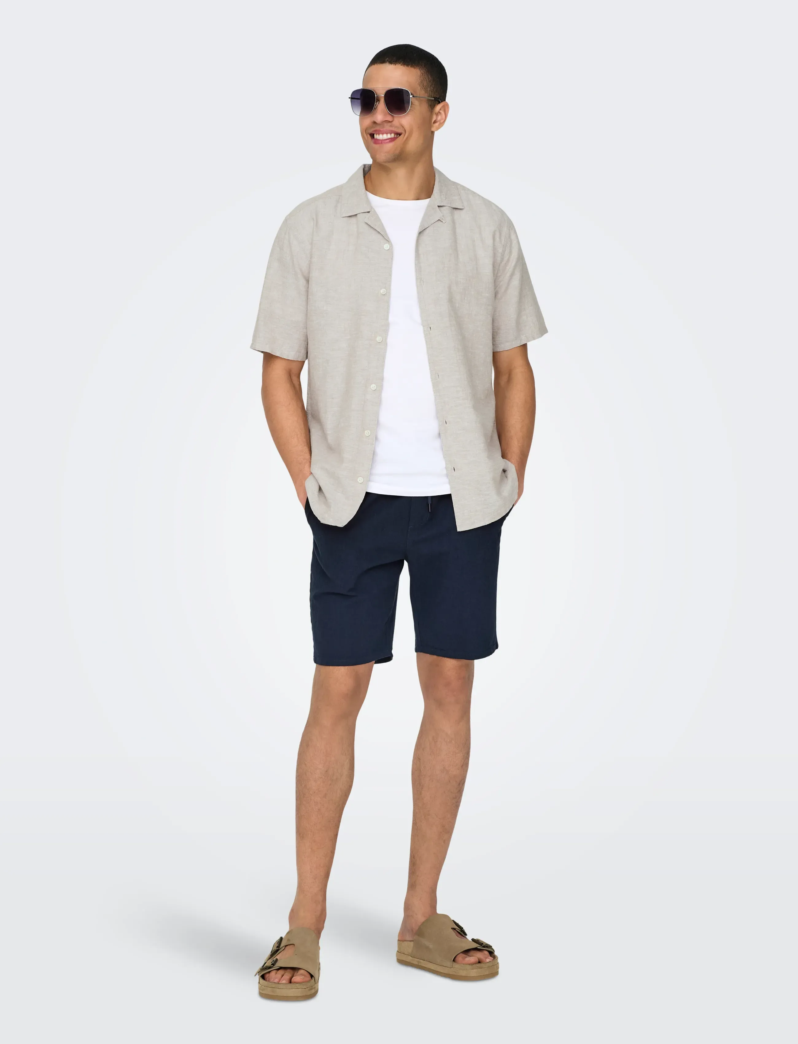ONLY & SONS - ONSCAIDEN SS SOLID RESORT LINEN NOOS - linased särgid - chinchilla - 4
