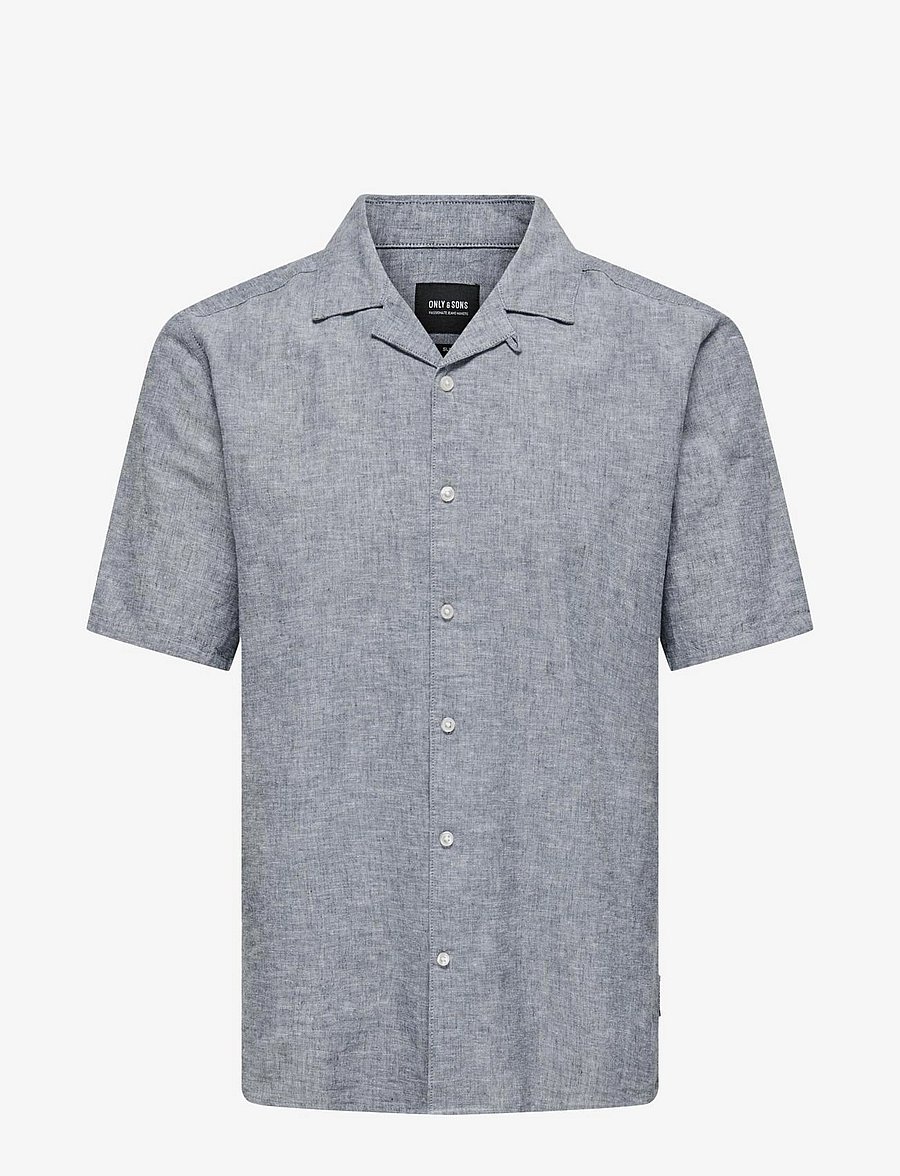 ONLY & SONS - ONSCAIDEN SS SOLID RESORT LINEN NOOS - hørskjorter - dress blues - 1