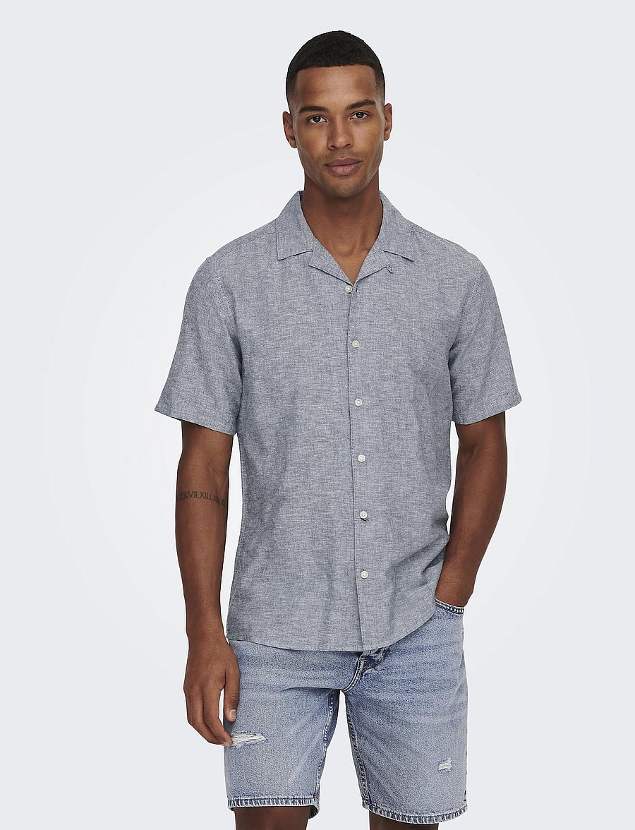 ONLY & SONS - ONSCAIDEN SS SOLID RESORT LINEN NOOS - hørskjorter - dress blues - 0