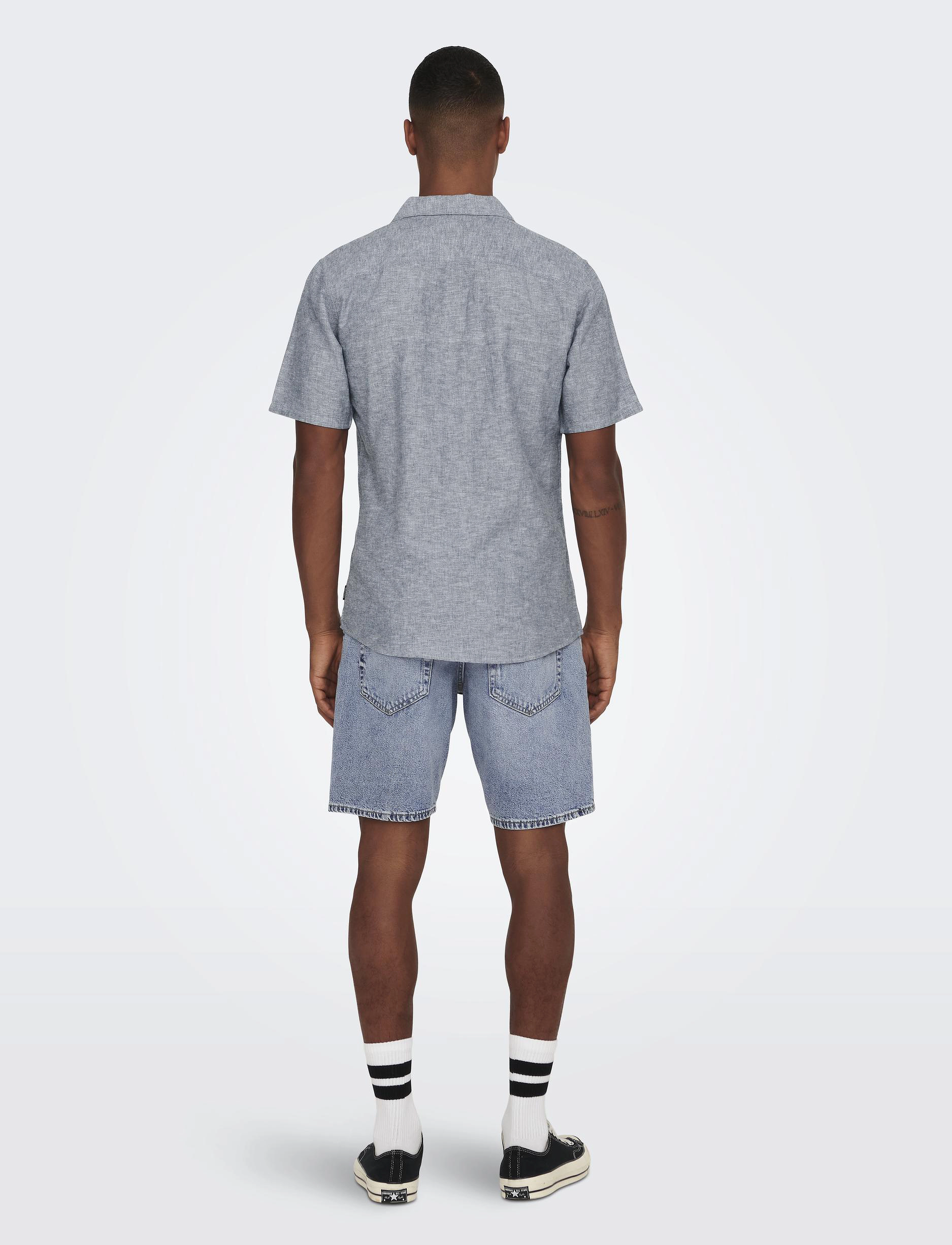 ONLY & SONS - ONSCAIDEN SS SOLID RESORT LINEN NOOS - hørskjorter - dress blues - 3