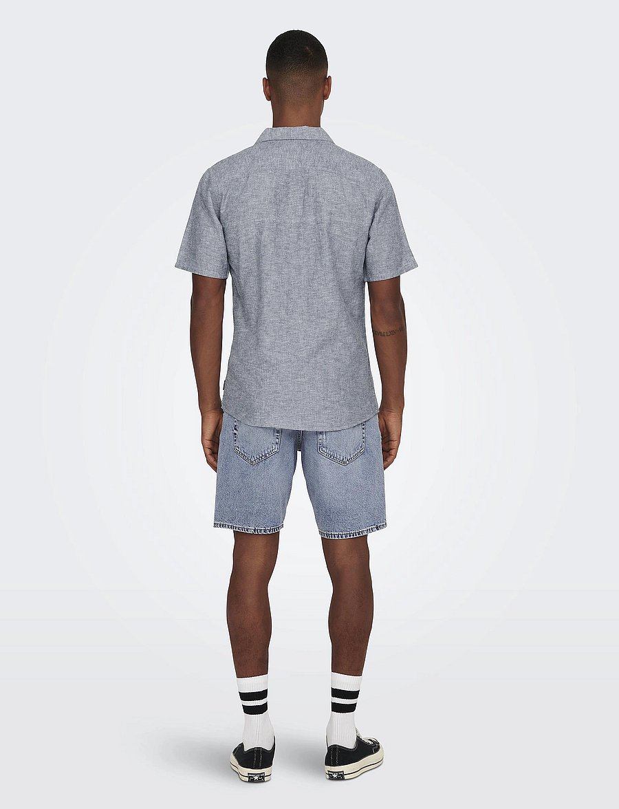 ONLY & SONS - ONSCAIDEN SS SOLID RESORT LINEN NOOS - hørskjorter - dress blues - 3