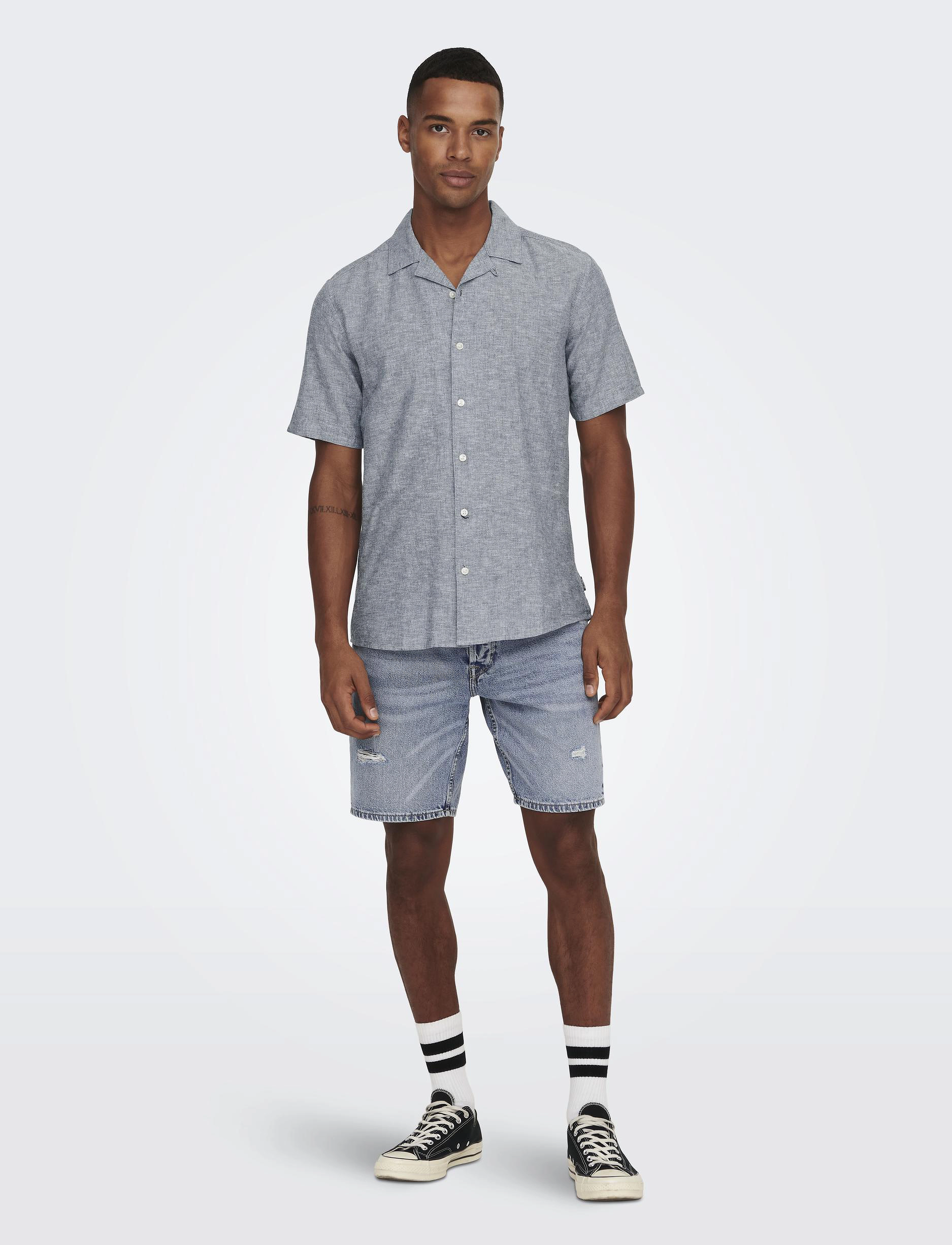 ONLY & SONS - ONSCAIDEN SS SOLID RESORT LINEN NOOS - hørskjorter - dress blues - 4