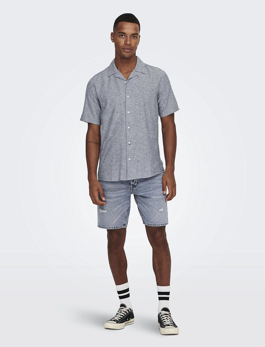 ONLY & SONS - ONSCAIDEN SS SOLID RESORT LINEN NOOS - hørskjorter - dress blues - 4