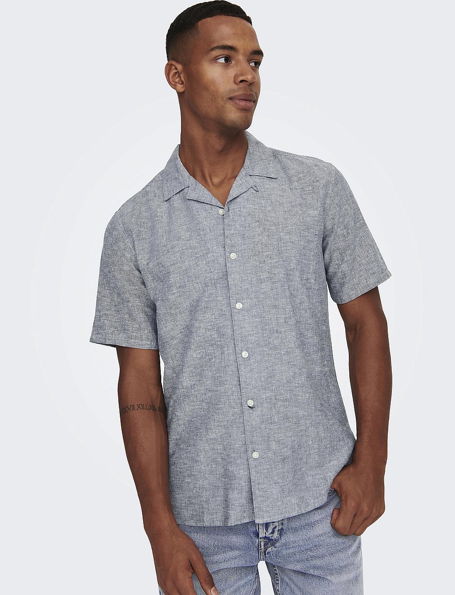 ONLY & SONS - ONSCAIDEN SS SOLID RESORT LINEN NOOS - hørskjorter - dress blues - 5