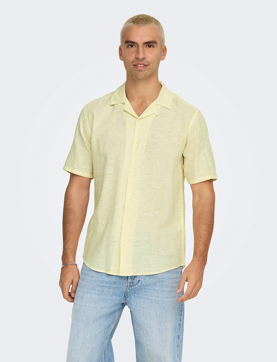 ONLY & SONS - ONSCAIDEN SS SOLID RESORT LINEN NOOS - linneskjortor - flan - 0
