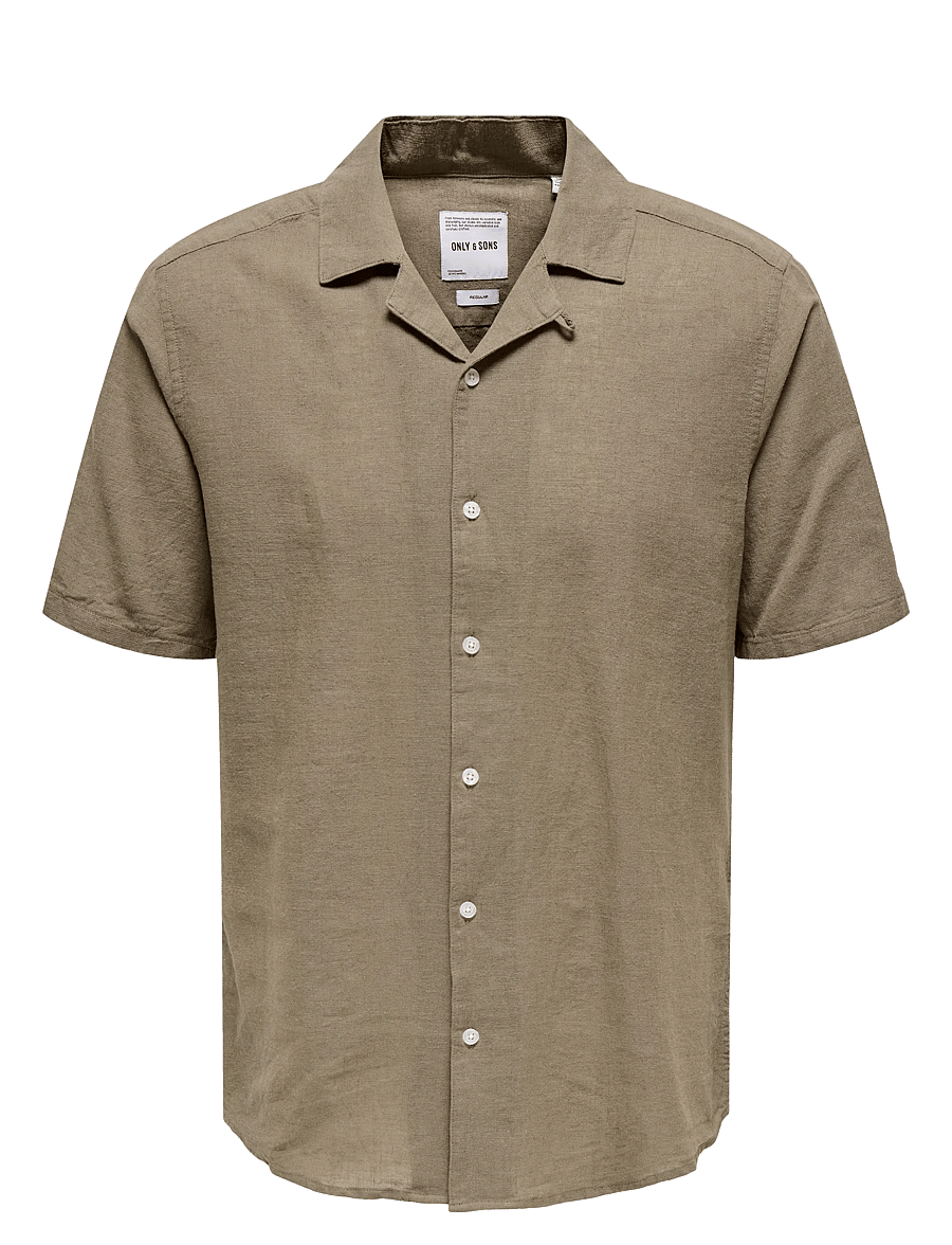 ONLY & SONS - ONSCAIDEN SS SOLID RESORT LINEN NOOS - linneskjortor - fossil - 1