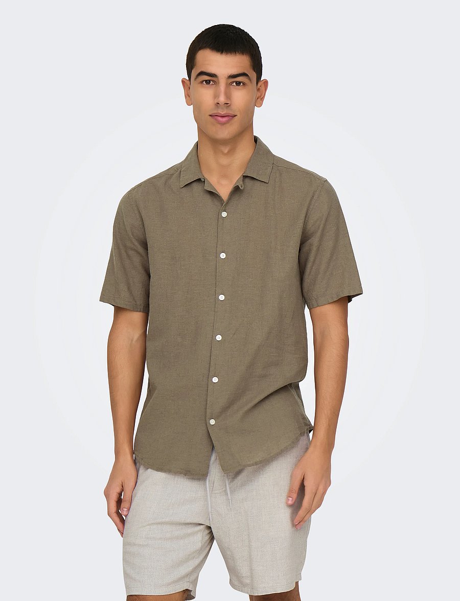 ONLY & SONS - ONSCAIDEN SS SOLID RESORT LINEN NOOS - linneskjortor - fossil - 0