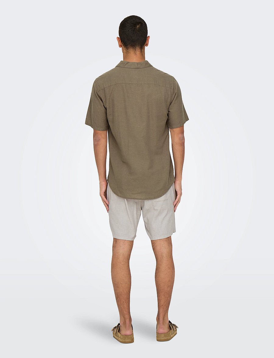 ONLY & SONS - ONSCAIDEN SS SOLID RESORT LINEN NOOS - linneskjortor - fossil - 3