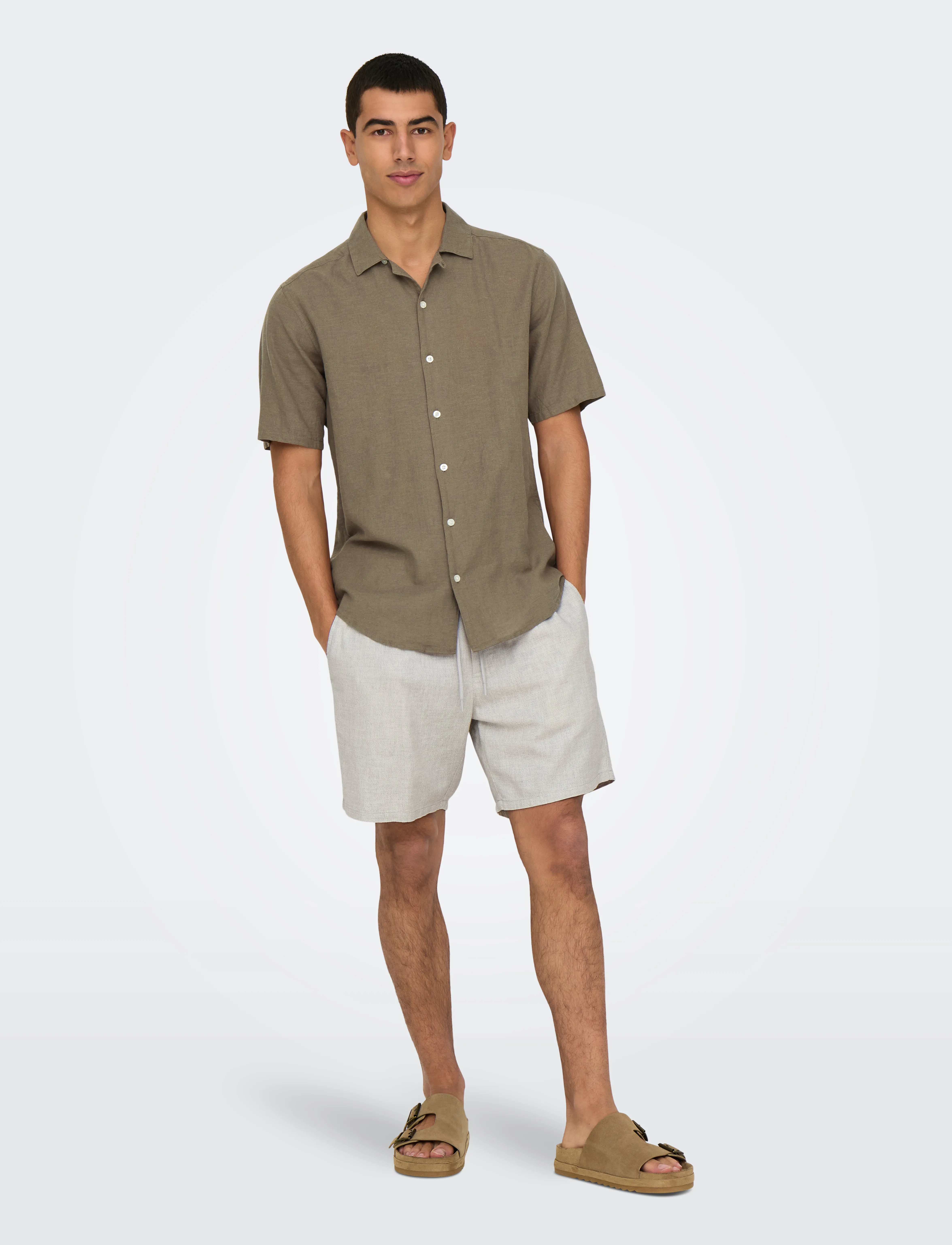 ONLY & SONS - ONSCAIDEN SS SOLID RESORT LINEN NOOS - linneskjortor - fossil - 5