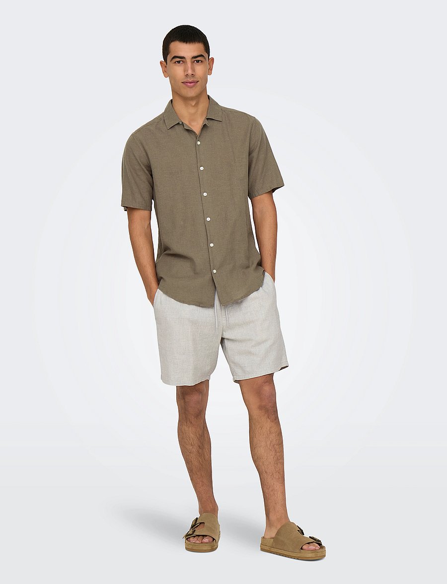 ONLY & SONS - ONSCAIDEN SS SOLID RESORT LINEN NOOS - linneskjortor - fossil - 5