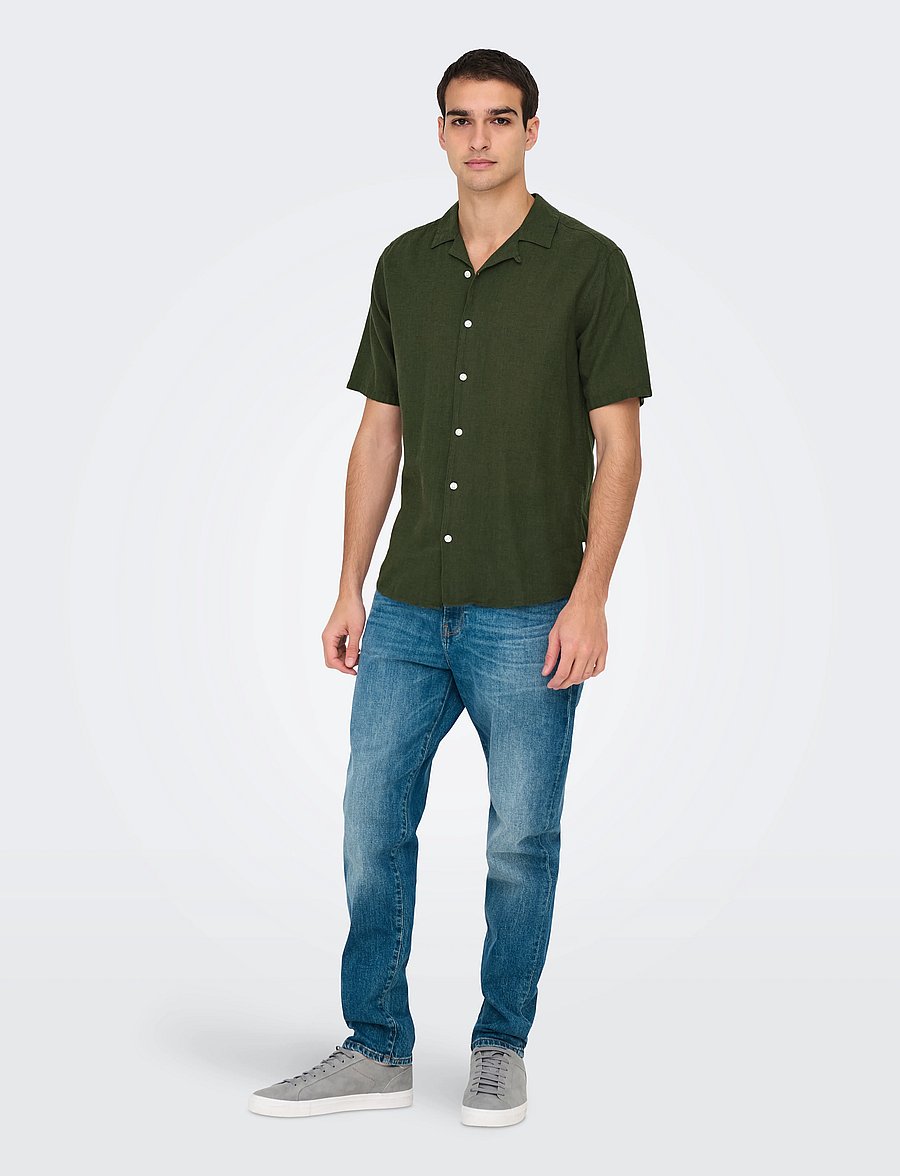ONLY & SONS - ONSCAIDEN SS SOLID RESORT LINEN NOOS - hørskjorter - kambaba - 5
