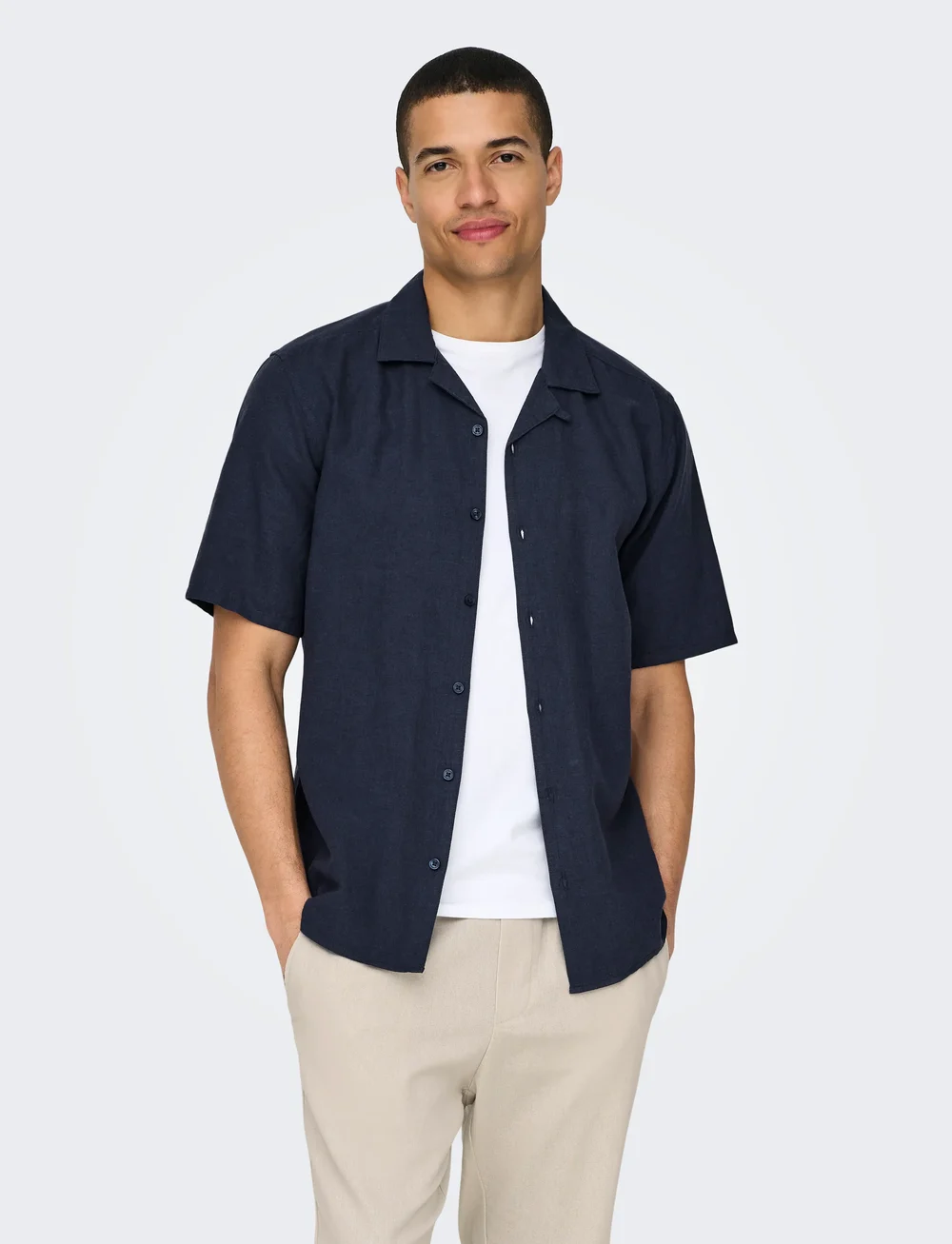 ONLY & SONS - ONSCAIDEN LIFE SS SOLID RESORT LINENNOOS - linen shirts - night sky - 0