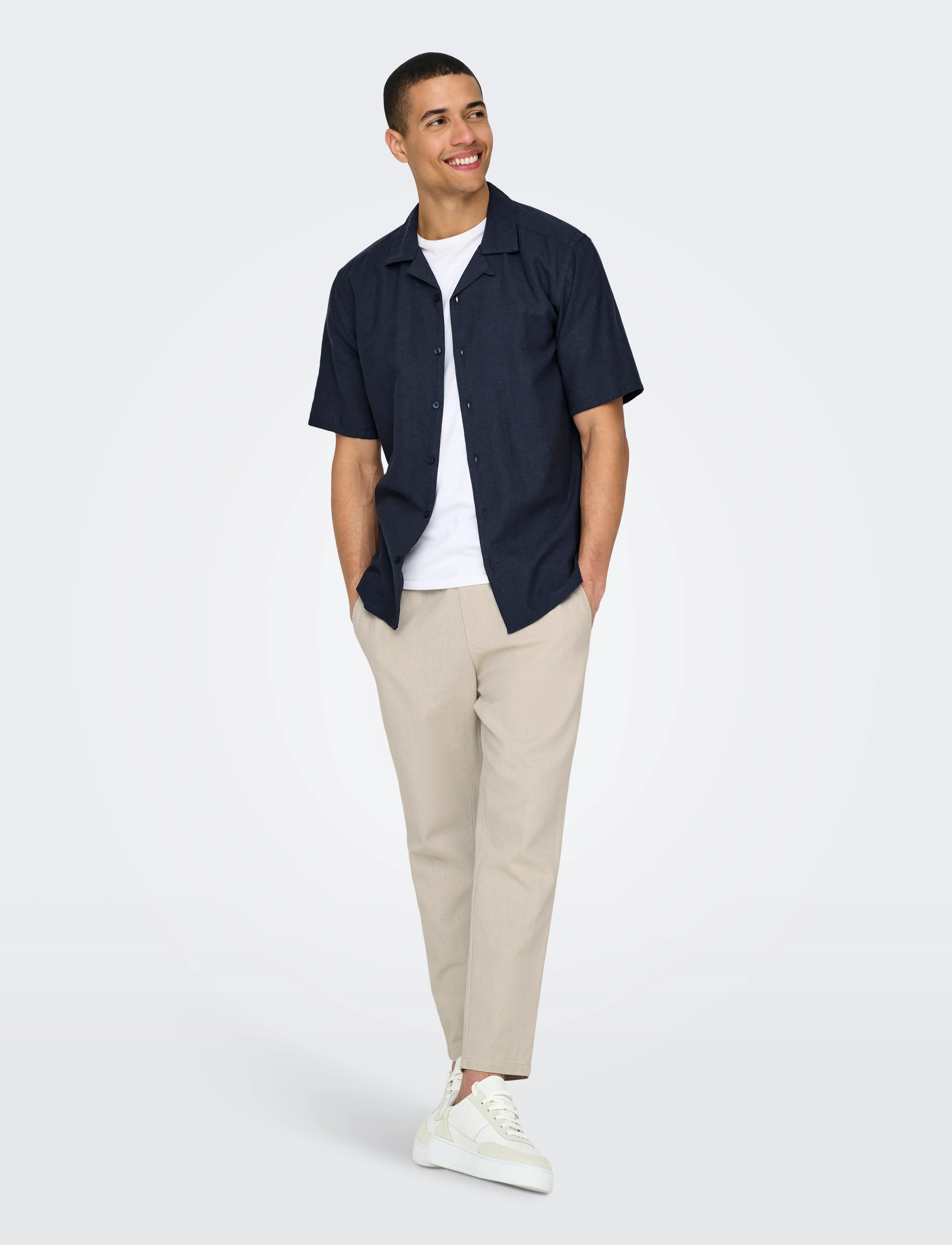 ONLY & SONS - ONSCAIDEN SS SOLID RESORT LINEN NOOS - linen shirts - night sky - 4