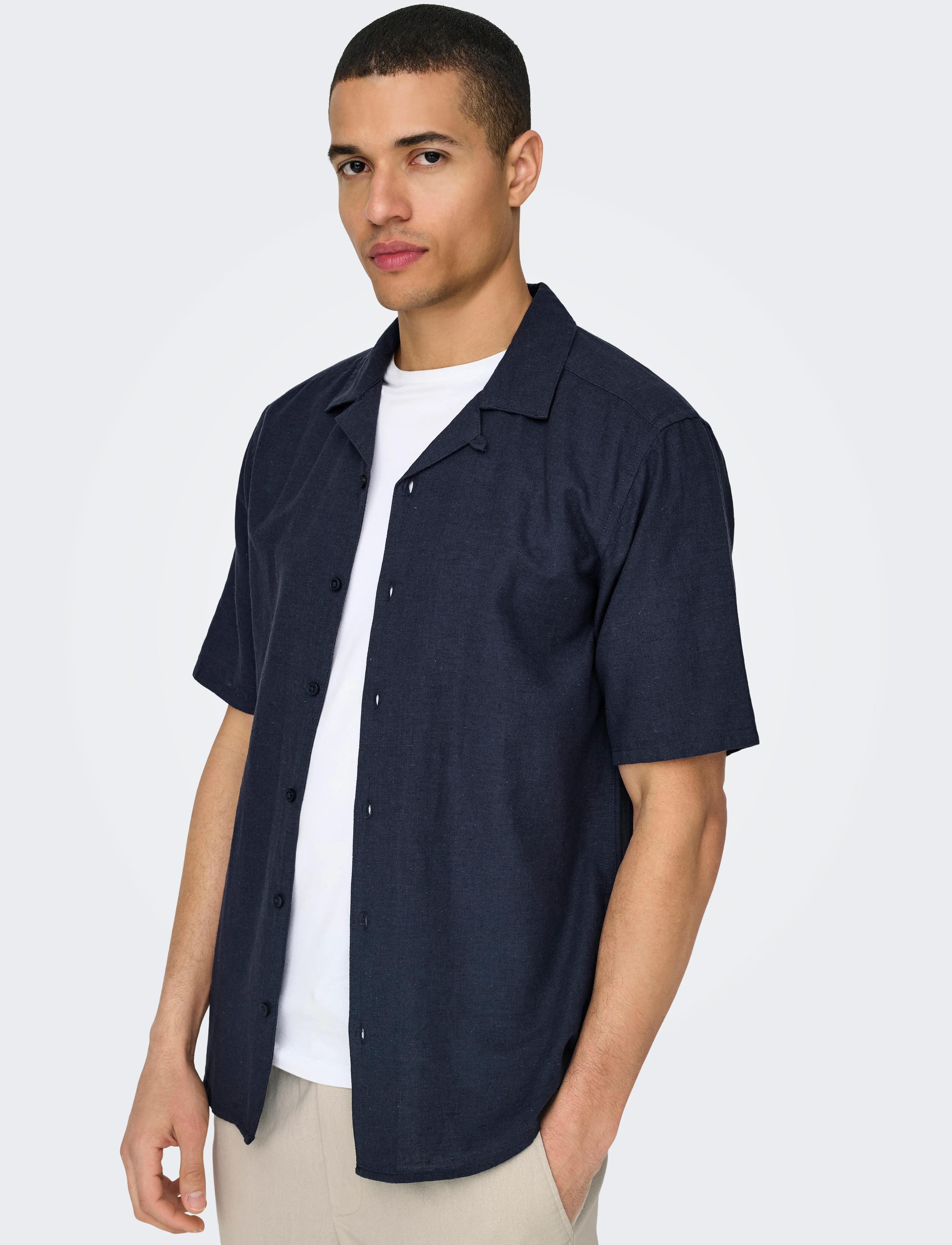 ONLY & SONS - ONSCAIDEN SS SOLID RESORT LINEN NOOS - linen shirts - night sky - 5