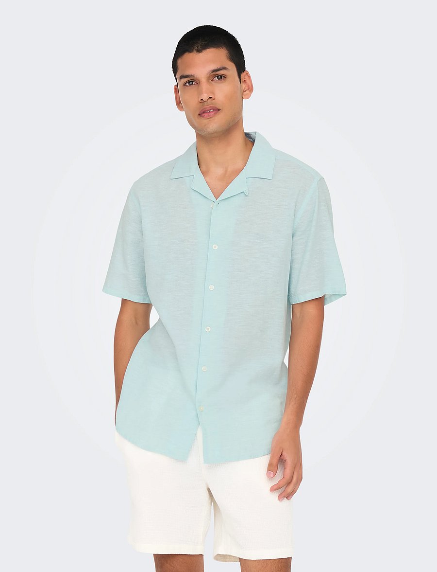 ONLY & SONS - ONSCAIDEN SS SOLID RESORT LINEN NOOS - linneskjortor - plume - 0