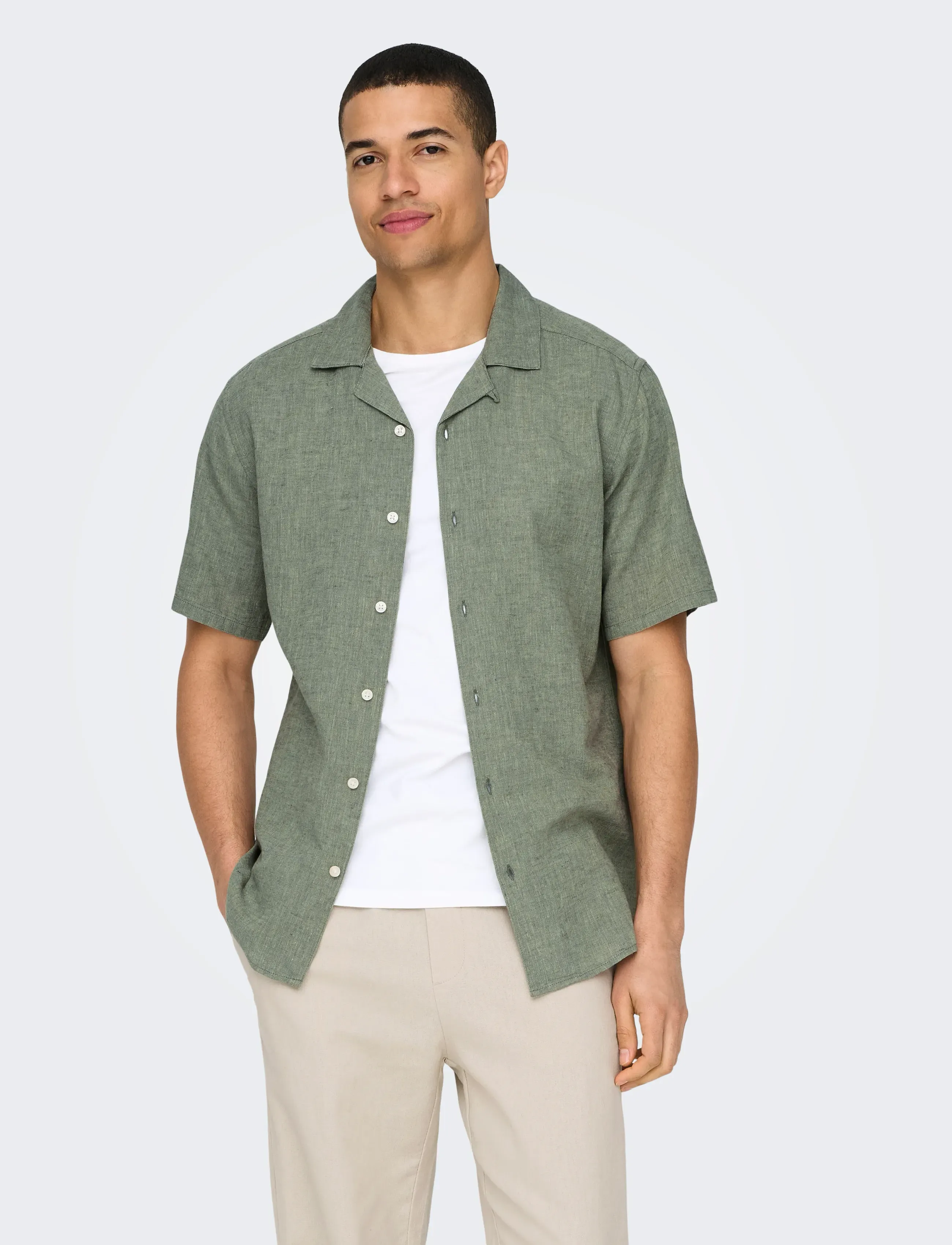 ONLY & SONS ONSCAIDEN SS SOLID RESORT LINEN NOOS - Tøj - SWAMP / green