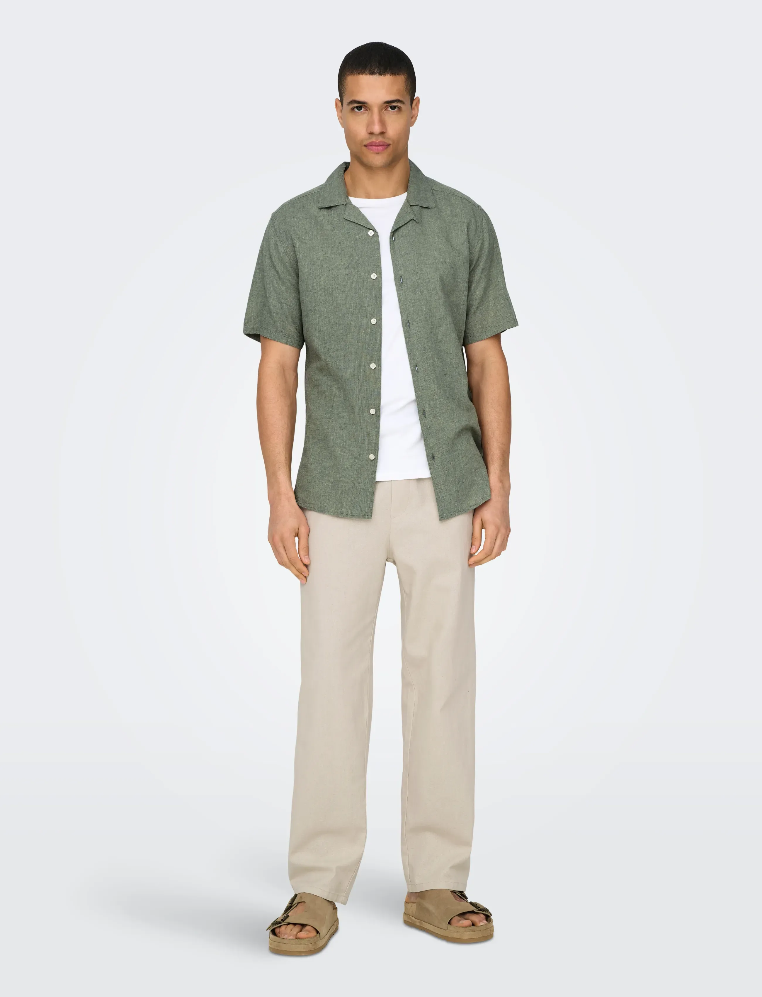 ONLY & SONS - ONSCAIDEN SS SOLID RESORT LINEN NOOS - koszule lniane - swamp - 4