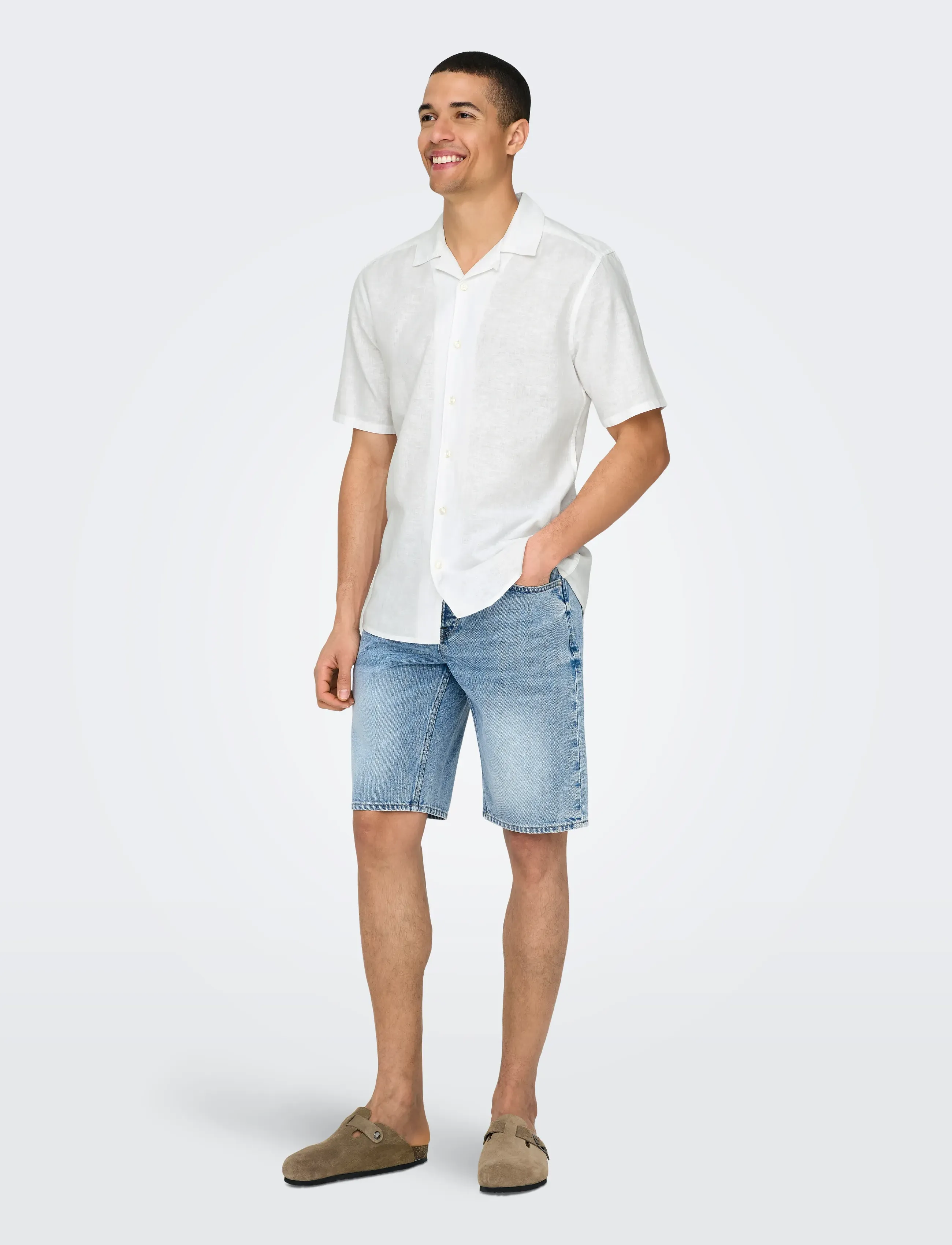 ONLY & SONS ONSCAIDEN SS SOLID RESORT LINEN NOOS - Linnen overhemden - WHITE / white