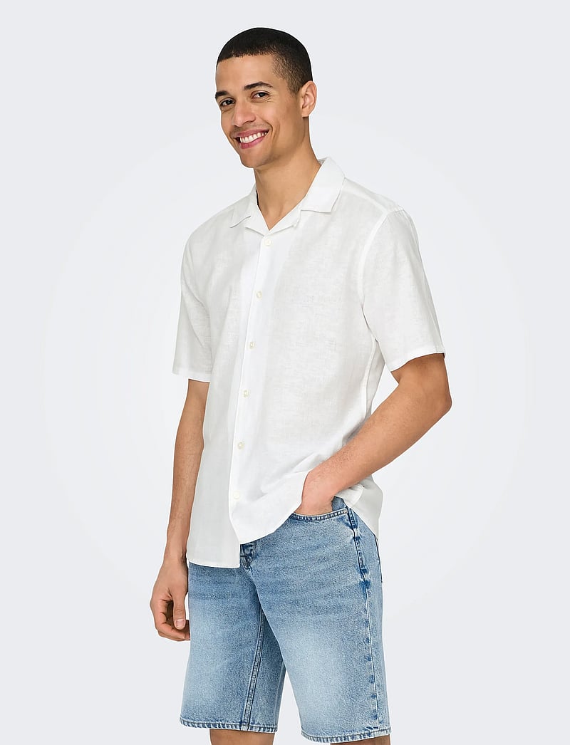 ONLY & SONS - ONSCAIDEN SS SOLID RESORT LINEN NOOS - leinenhemden - white - 4