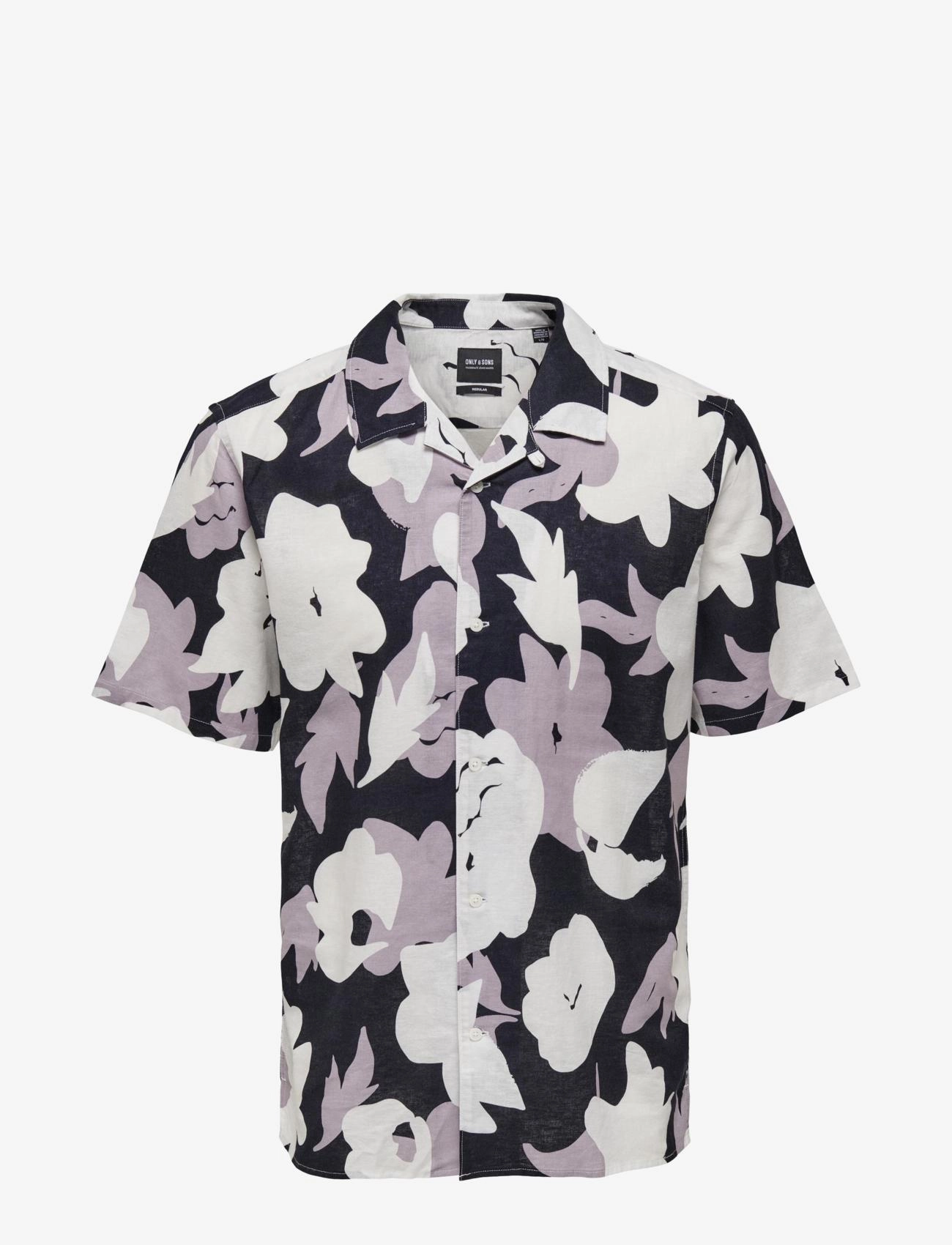 ONLY & SONS ONSTREV REG CTN LIN AOP SS SHIRT NOOS - Skjorter - NIRVANA / purple