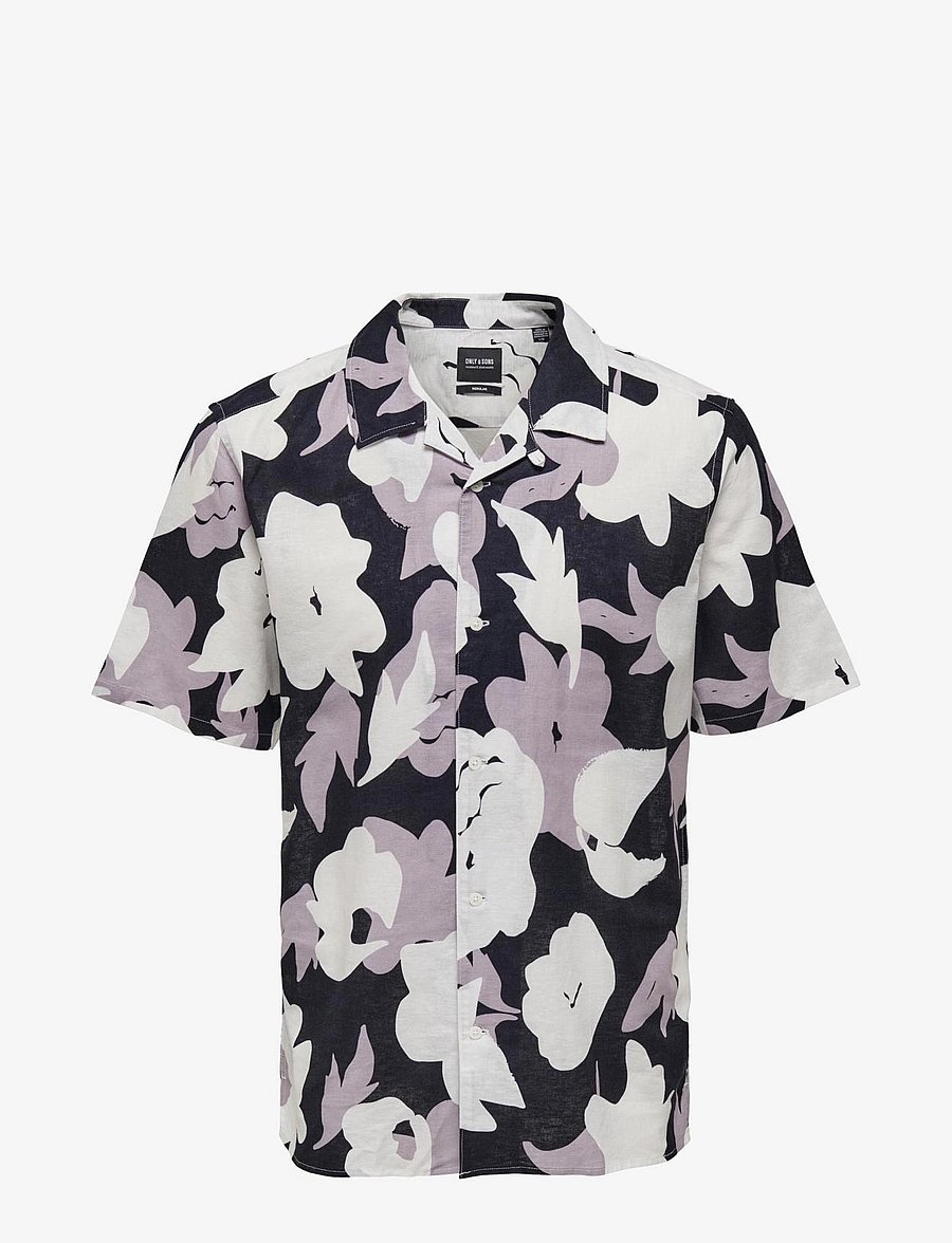 ONLY & SONS - ONSTREV REG CTN LIN AOP SS SHIRT NOOS - leinenhemden - nirvana - 1
