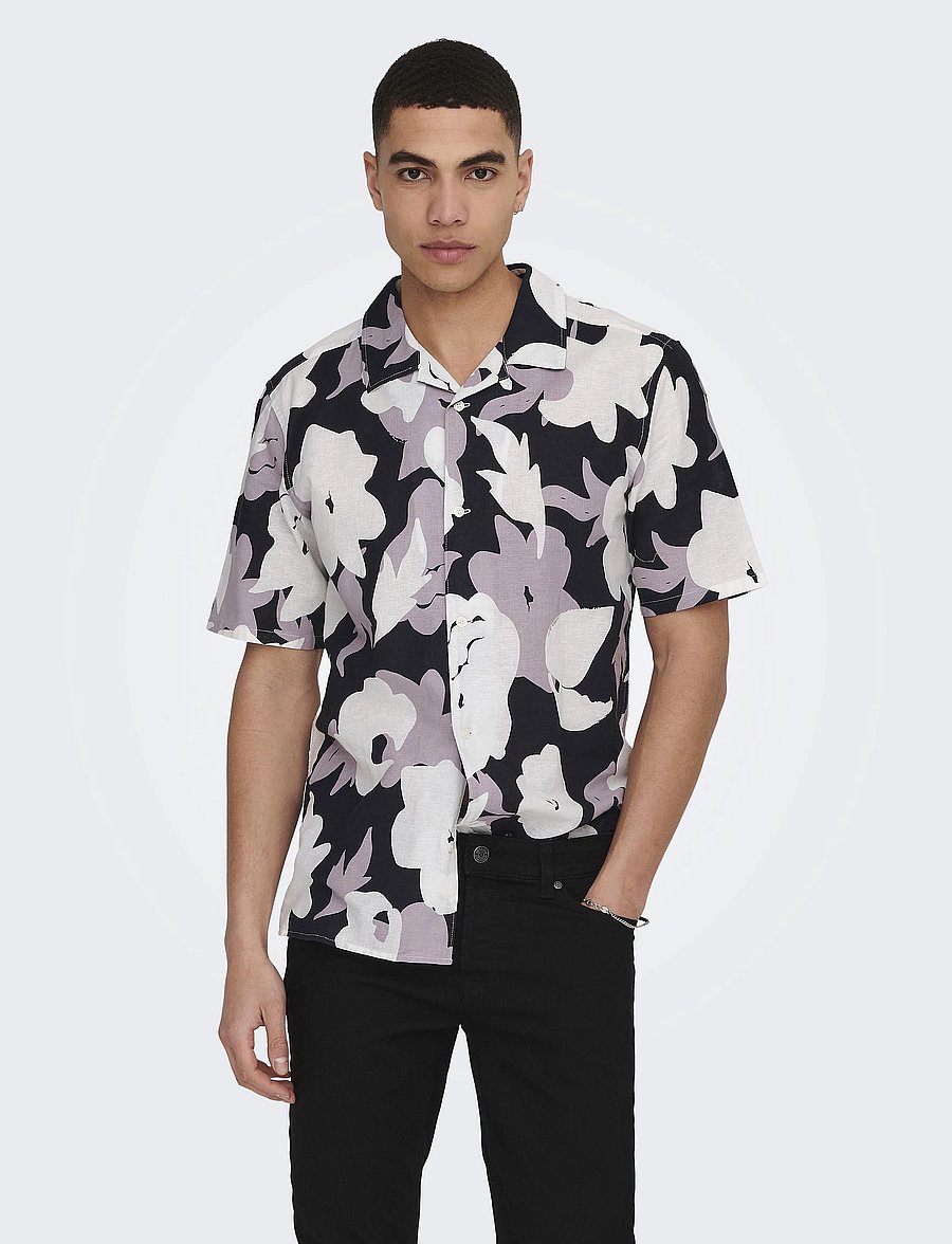 ONLY & SONS - ONSTREV REG CTN LIN AOP SS SHIRT NOOS - leinenhemden - nirvana - 0