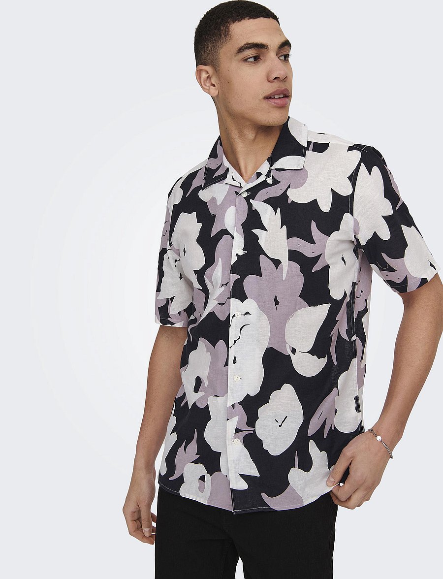 ONLY & SONS - ONSTREV REG CTN LIN AOP SS SHIRT NOOS - leinenhemden - nirvana - 4