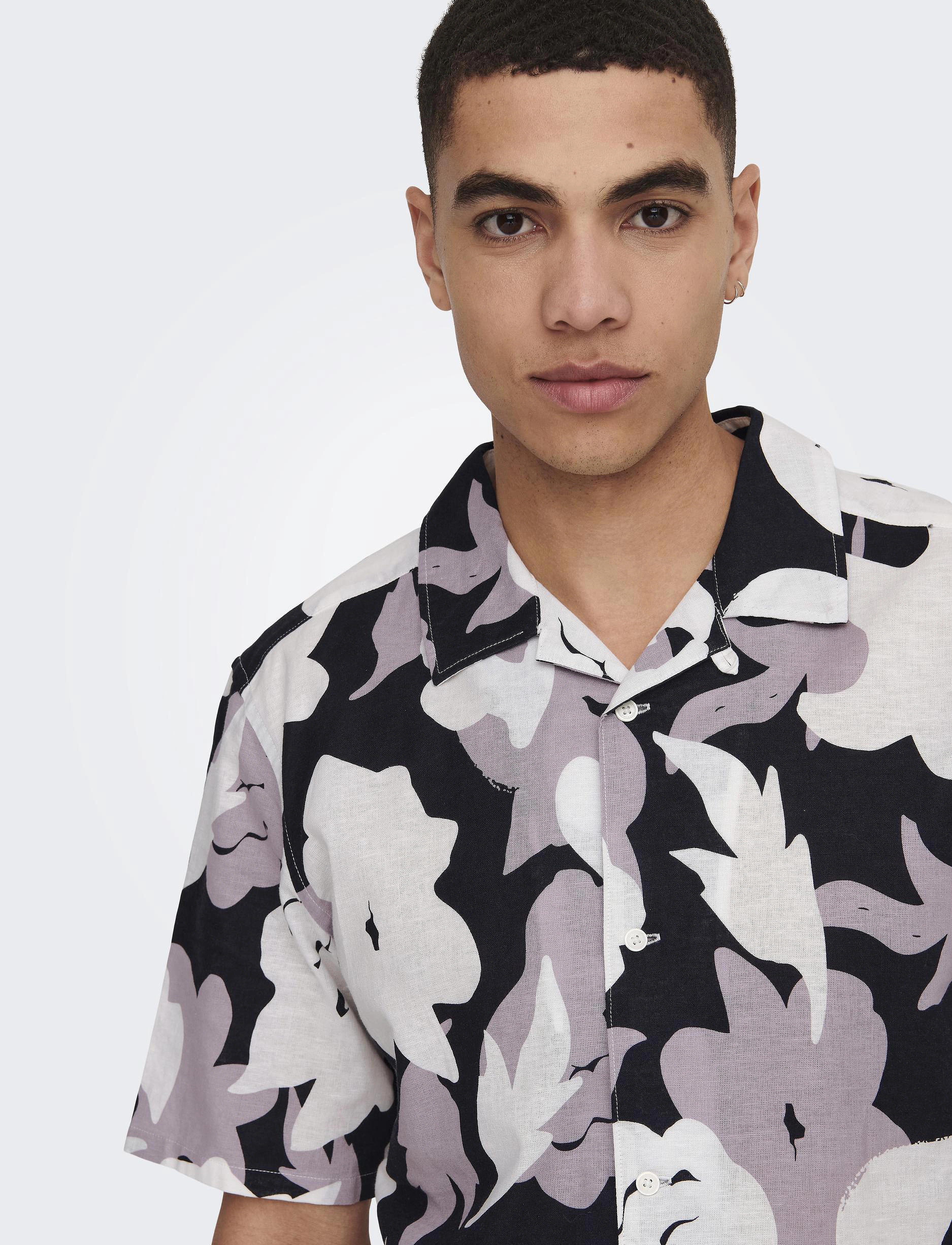 ONLY & SONS - ONSTREV REG CTN LIN AOP SS SHIRT NOOS - leinenhemden - nirvana - 5